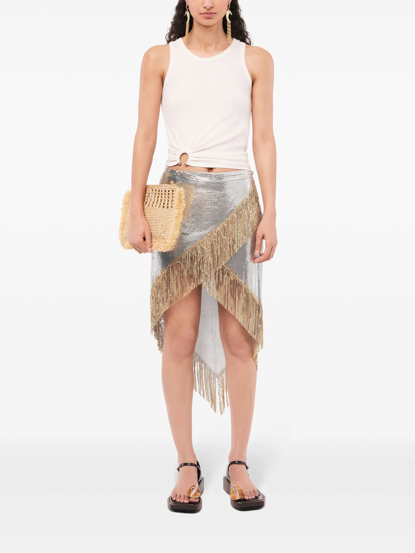 asymmetric gathered-detail tank top