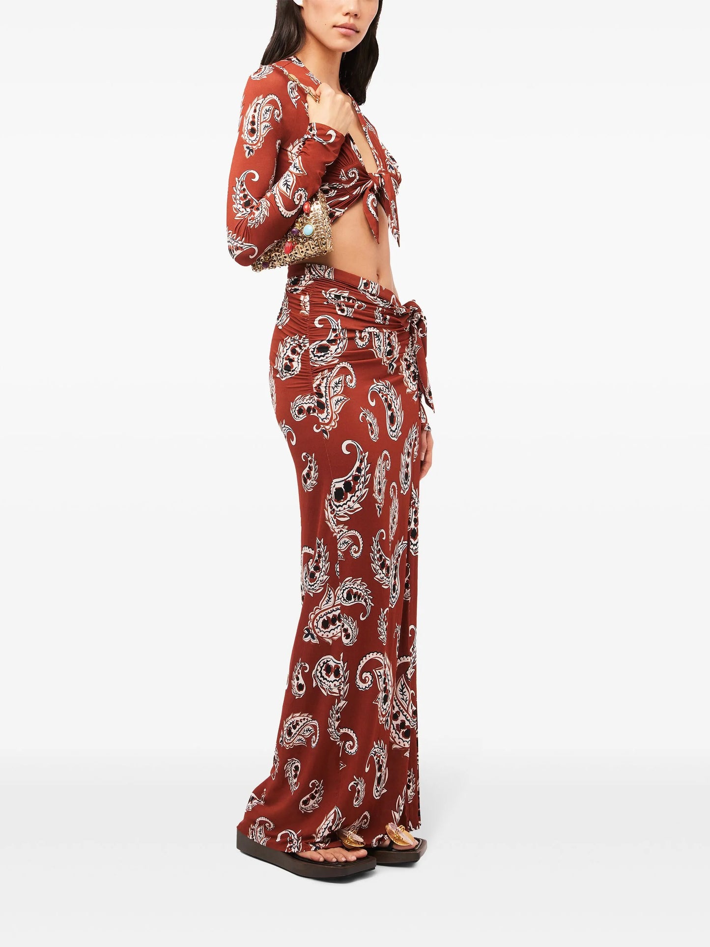 Paisley long split skirt