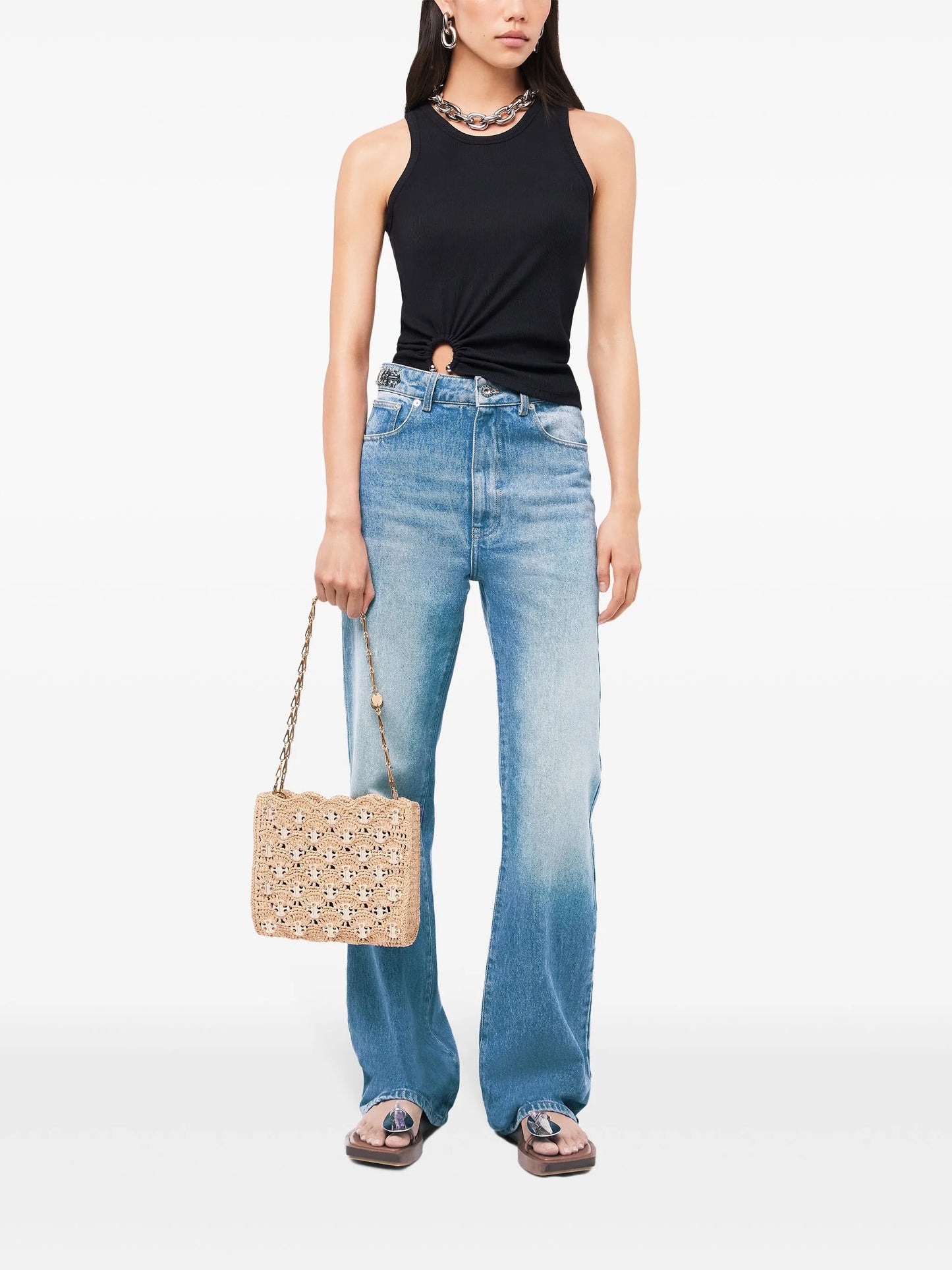 asymmetric gathered-detail tank top