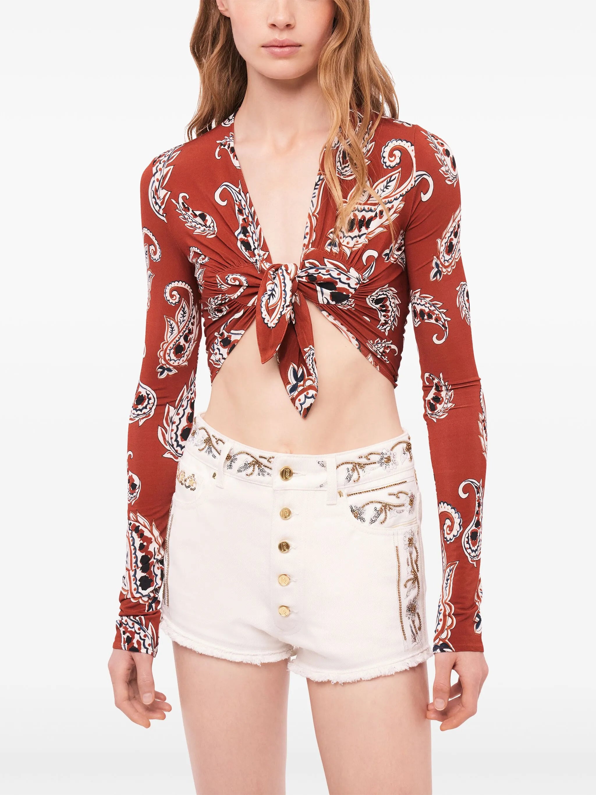 paisley-print cropped top