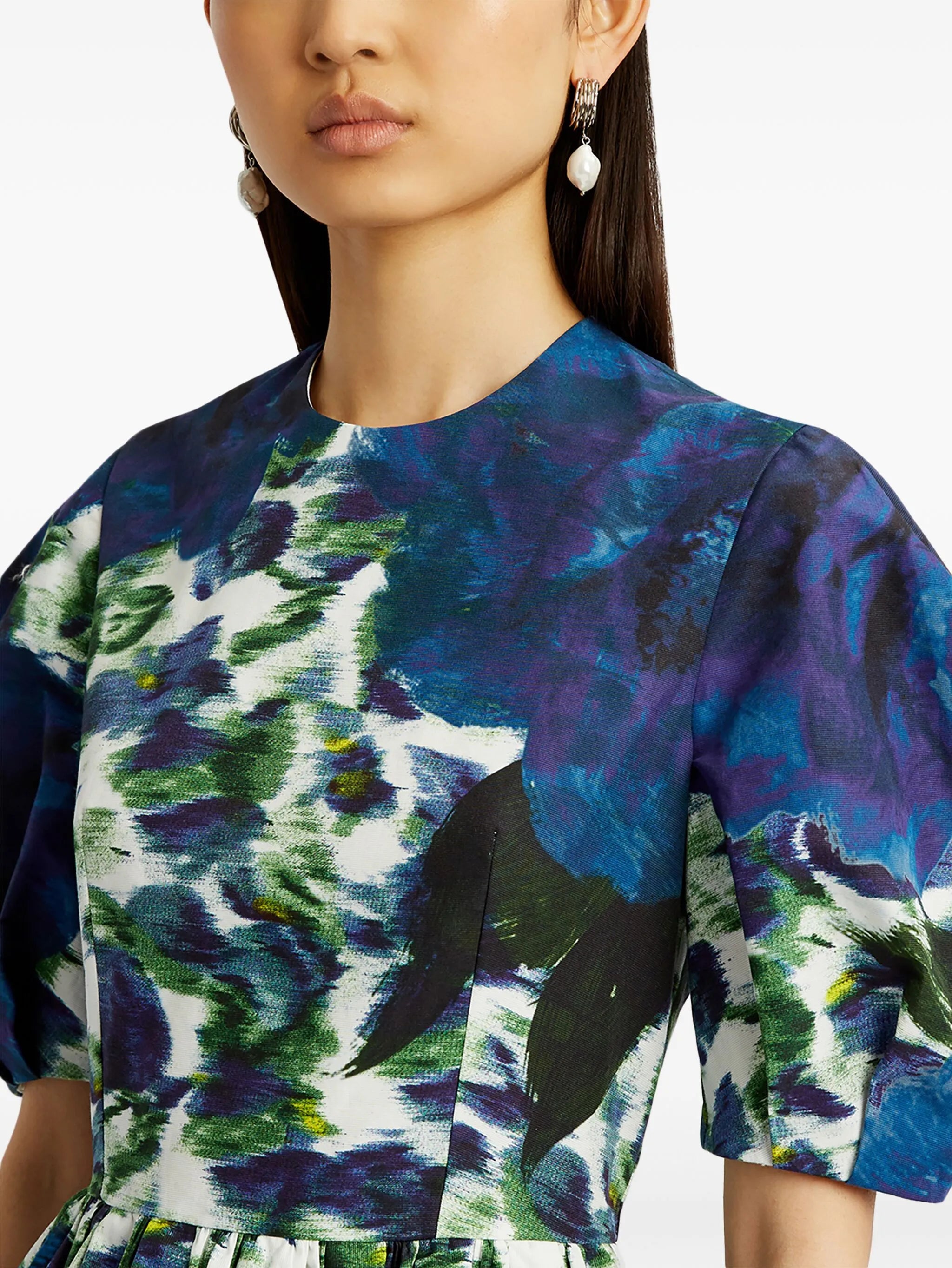 abstract-print tafetta midi dress