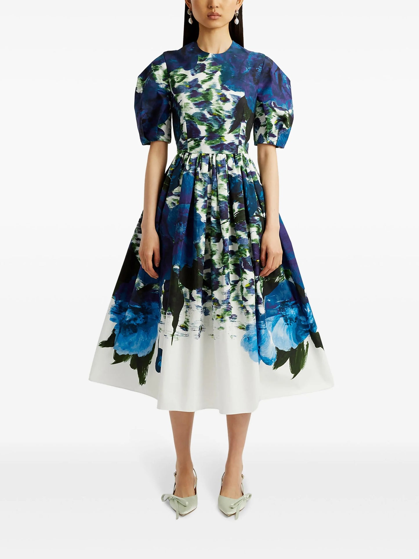 abstract-print tafetta midi dress