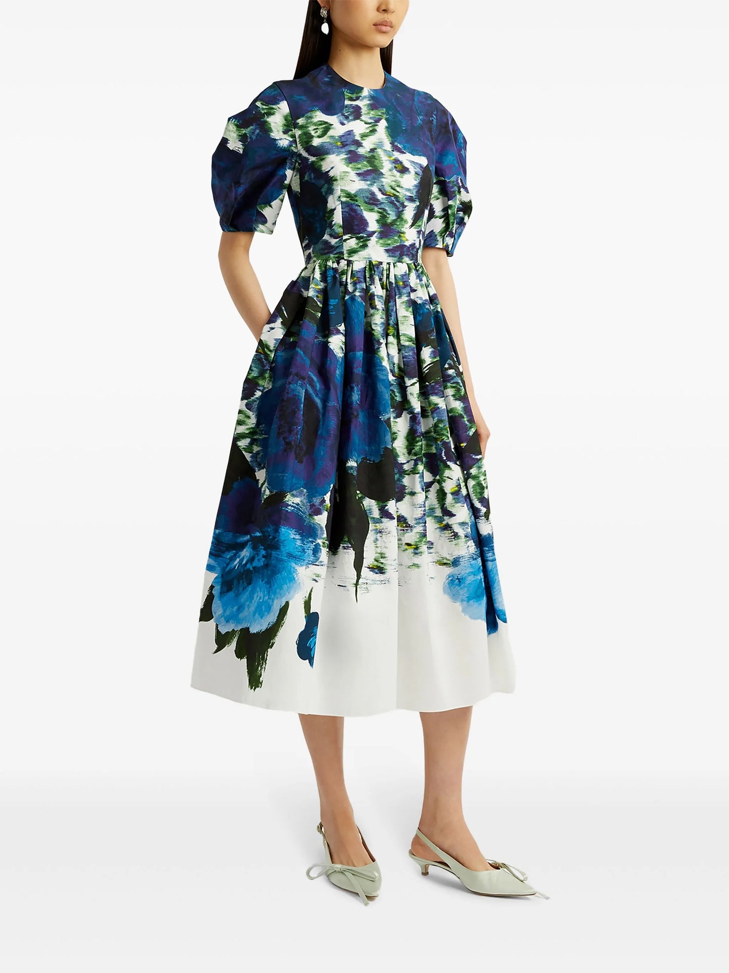 abstract-print tafetta midi dress