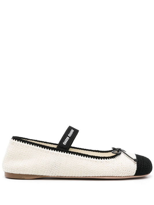 bow-detail knitted ballerina shoes
