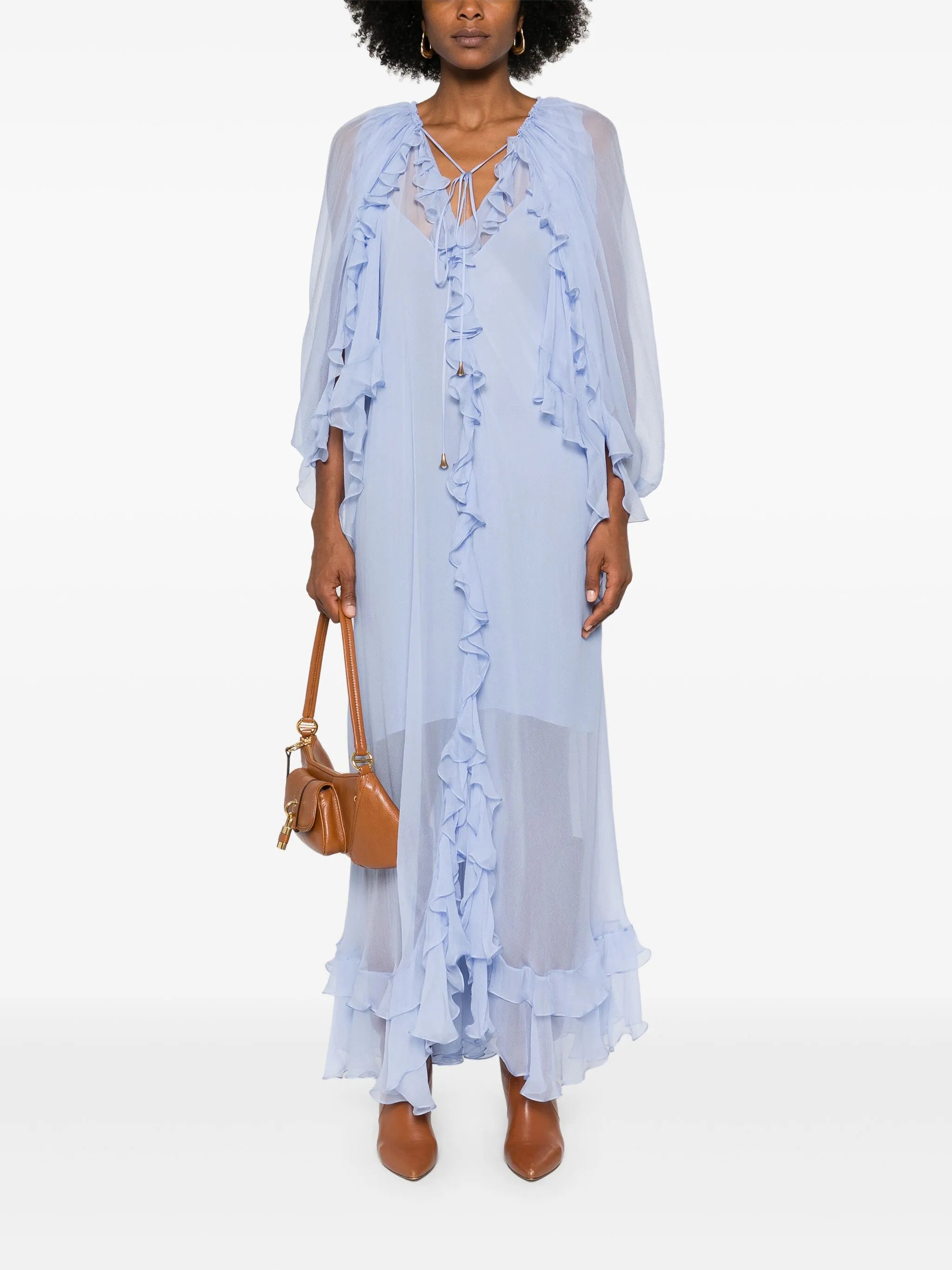 muslin cape maxi dress