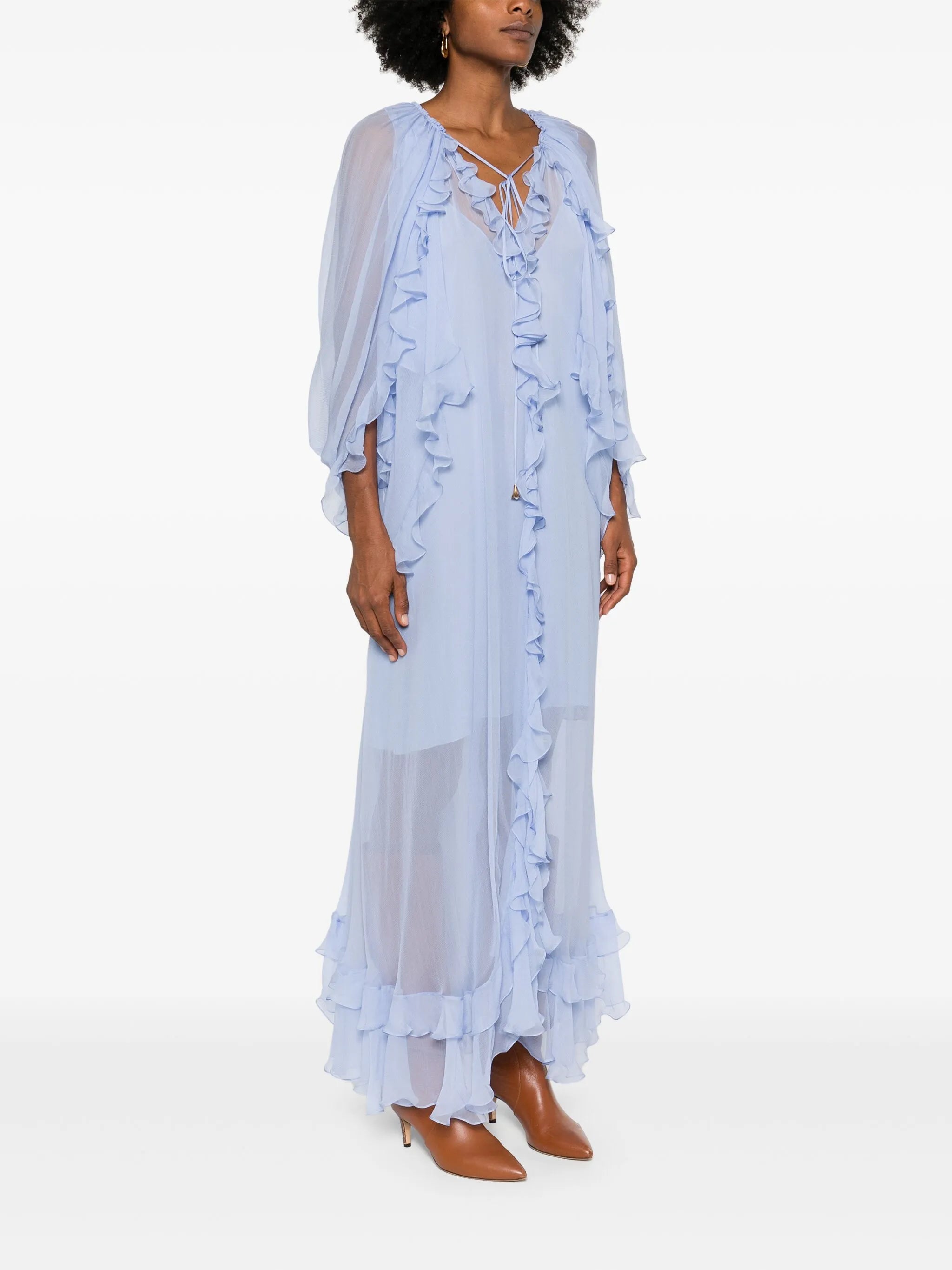 muslin cape maxi dress