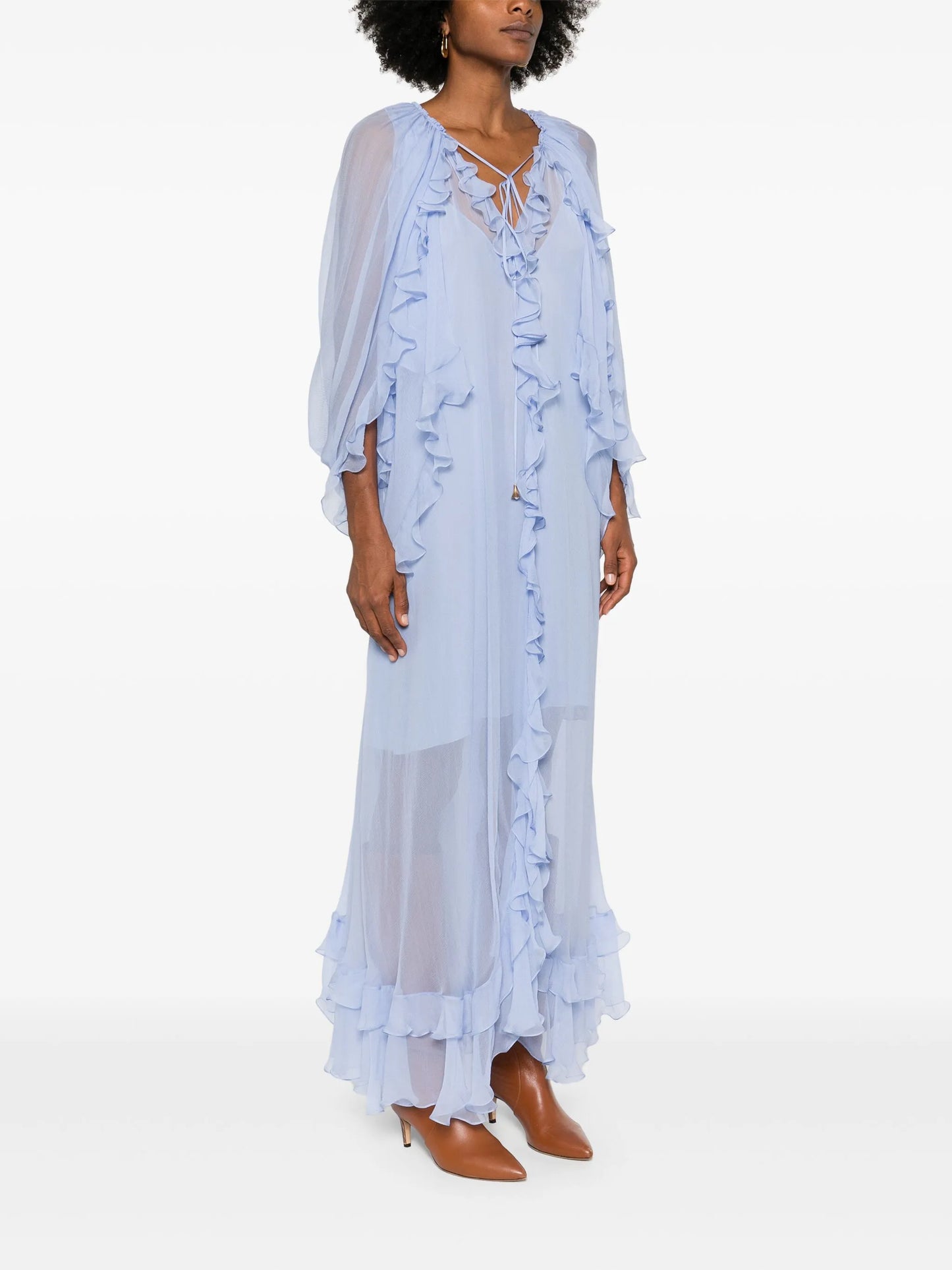 muslin cape maxi dress