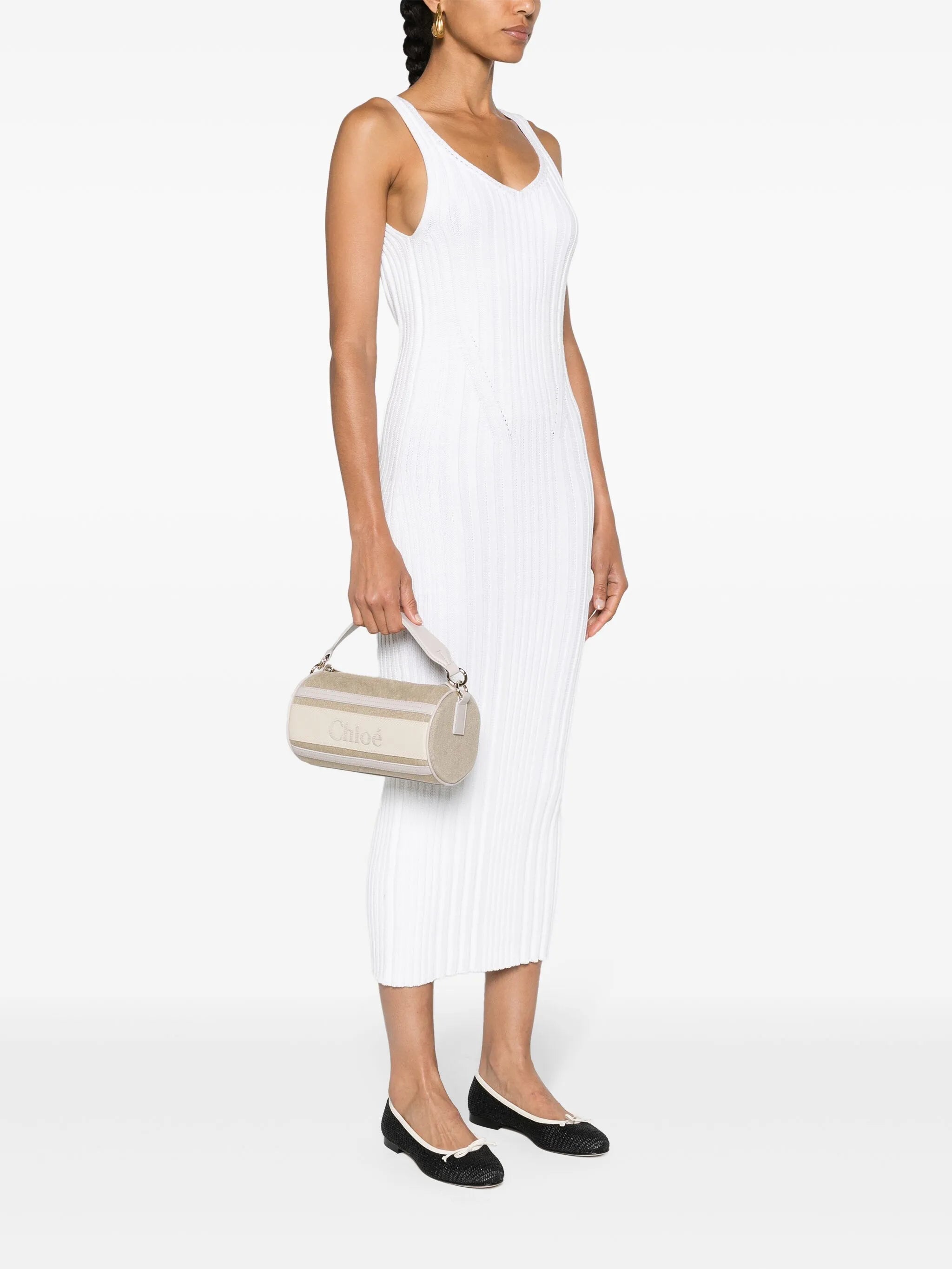 Tube linen shoulder bag