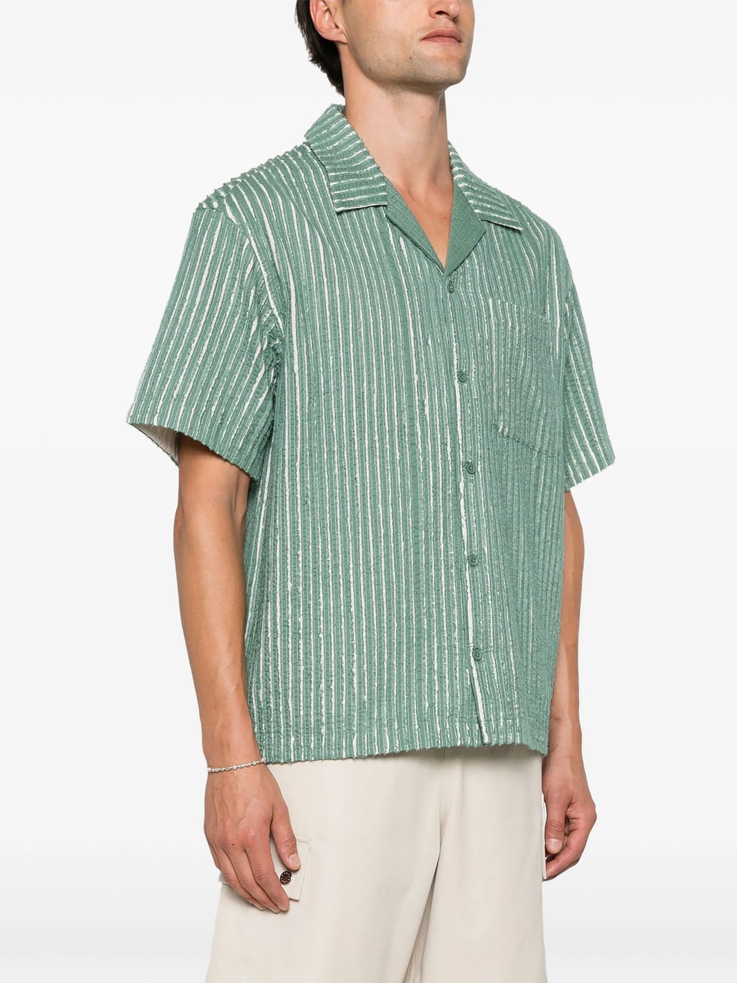 hand-frayed striped shirt