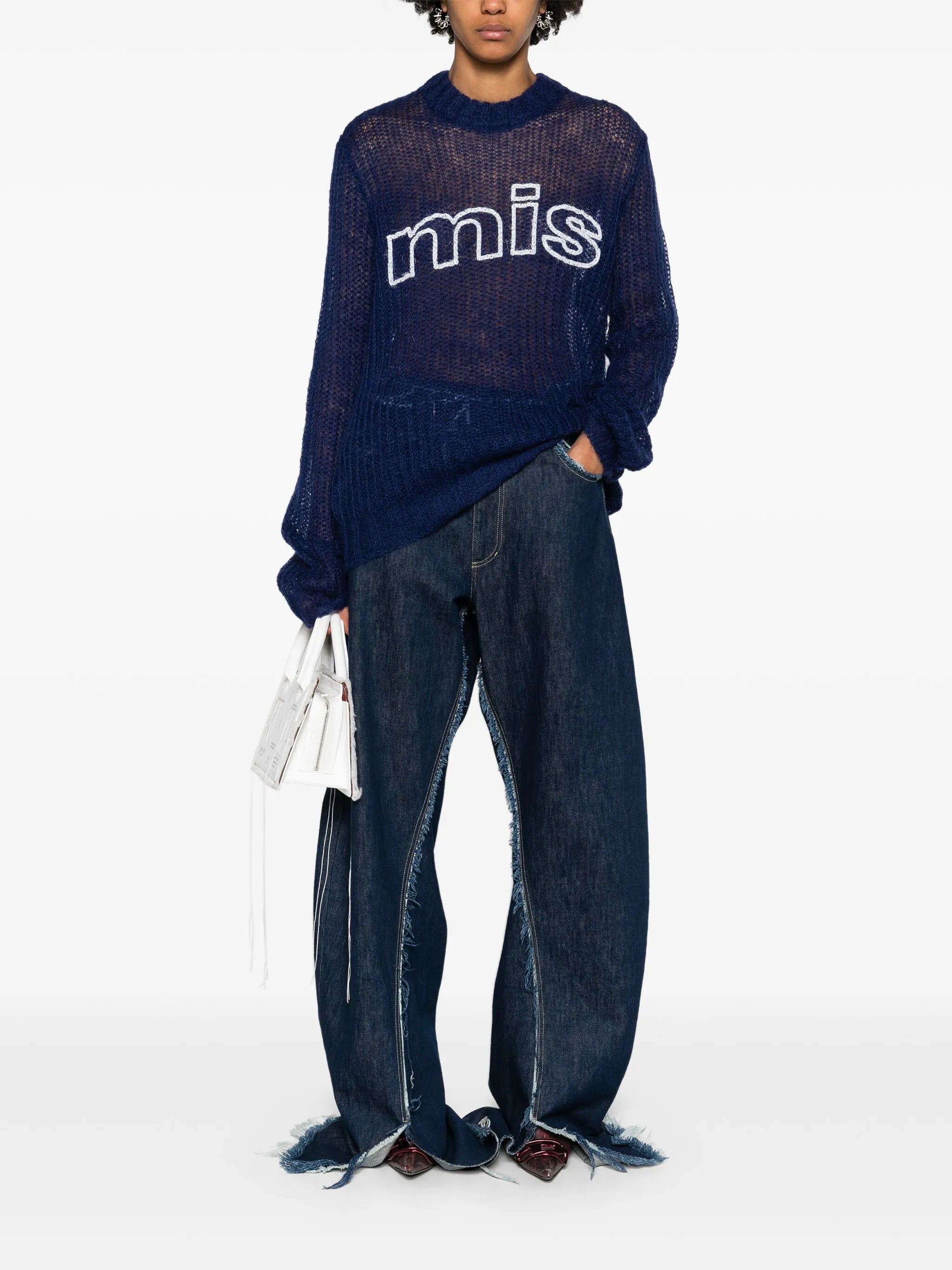 logo-print open-knit jumper