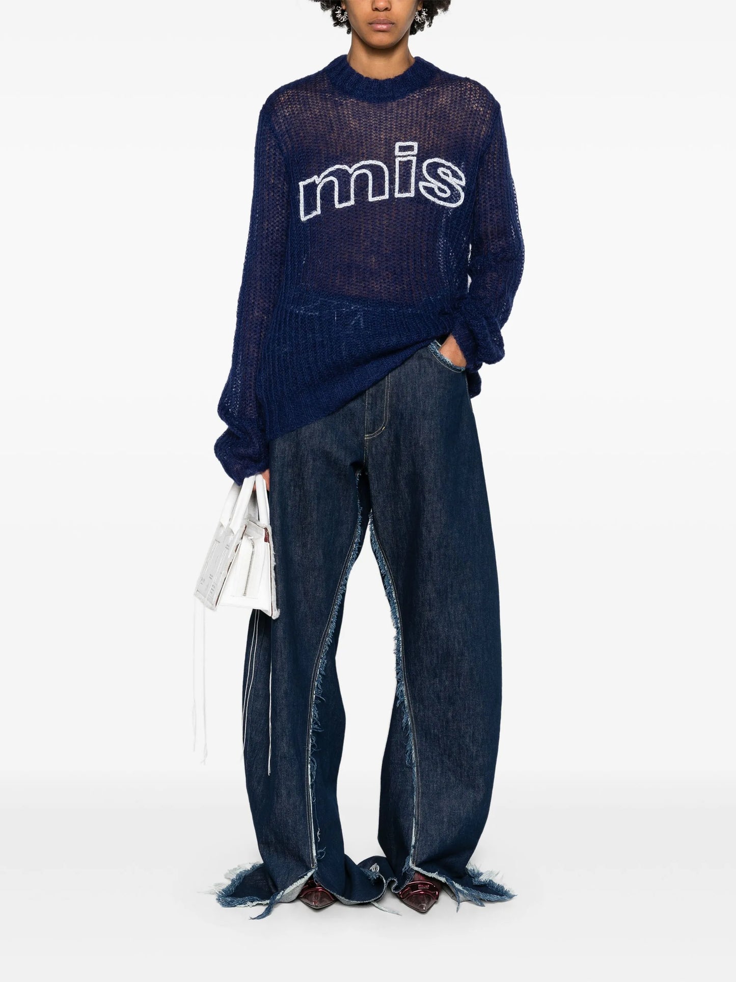 logo-print open-knit jumper