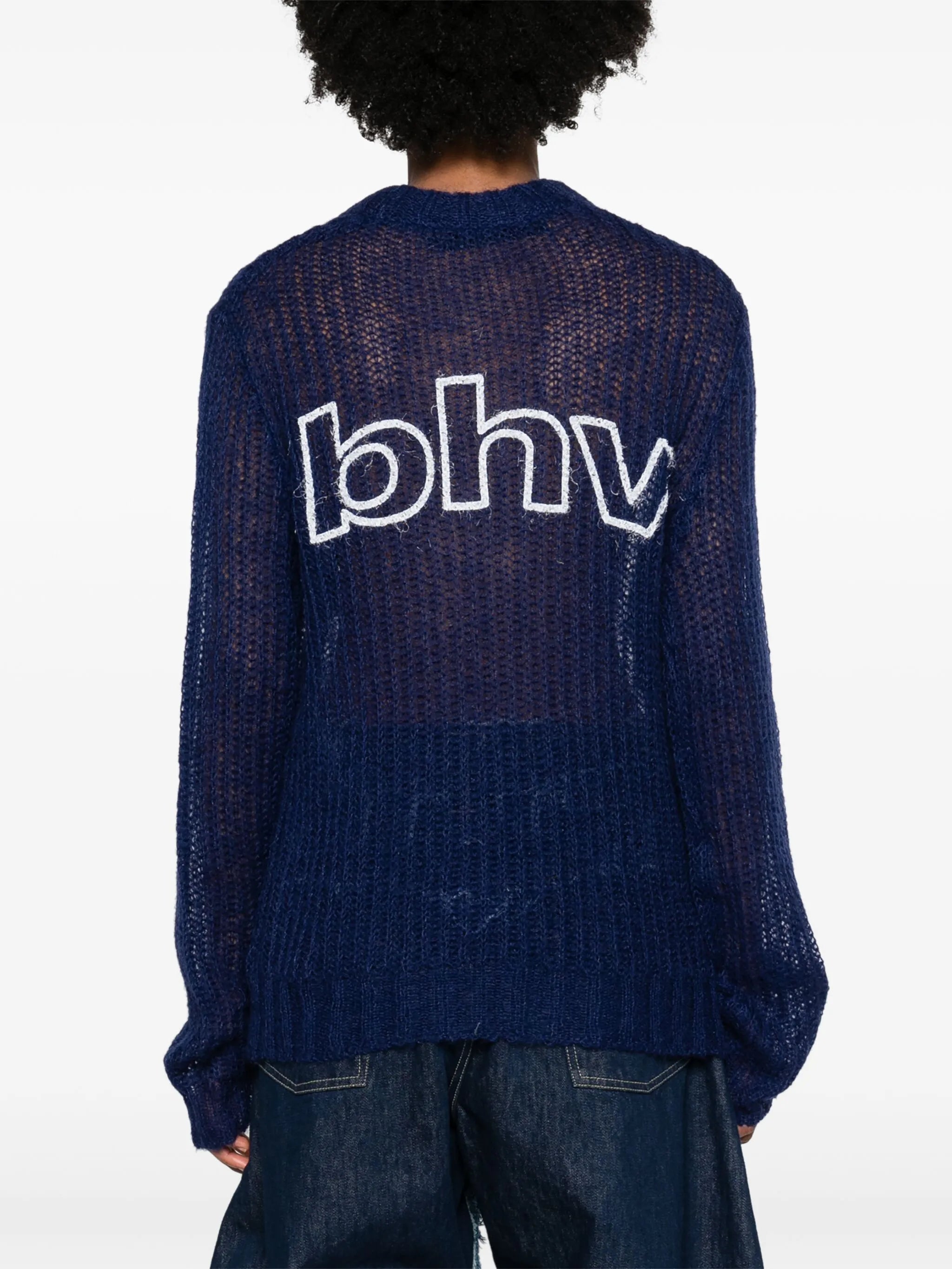 logo-print open-knit jumper