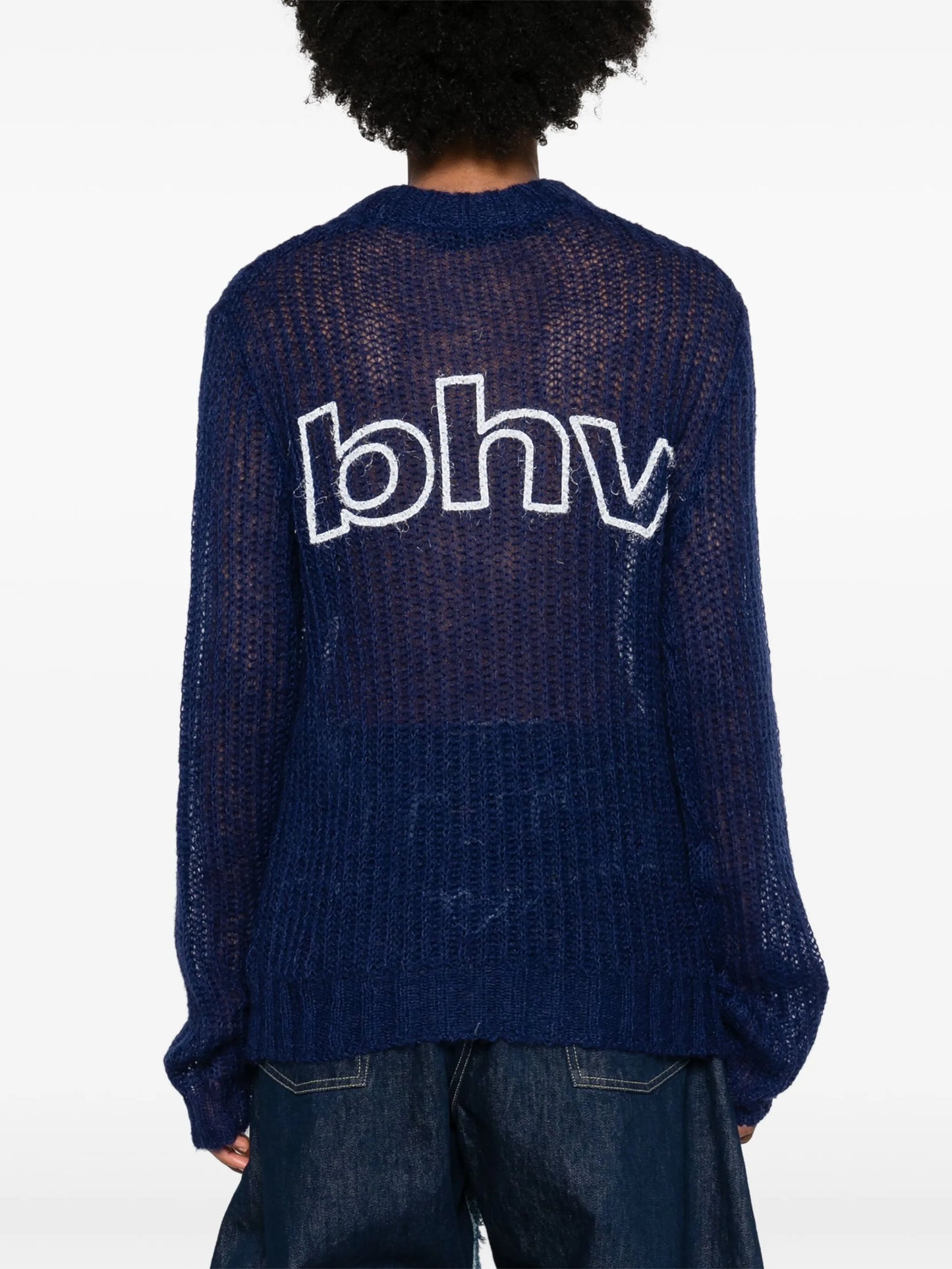 logo-print open-knit jumper