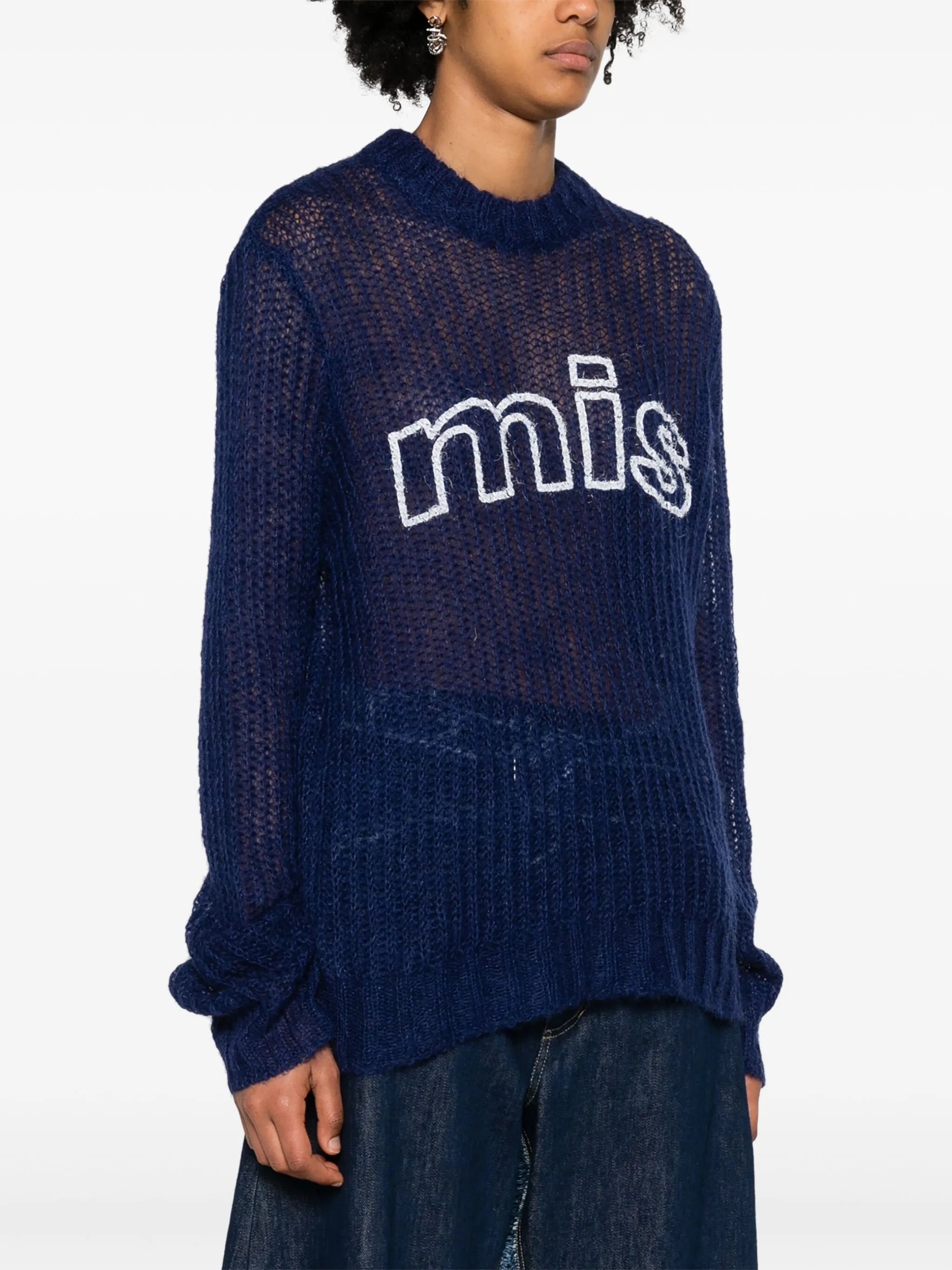 logo-print open-knit jumper
