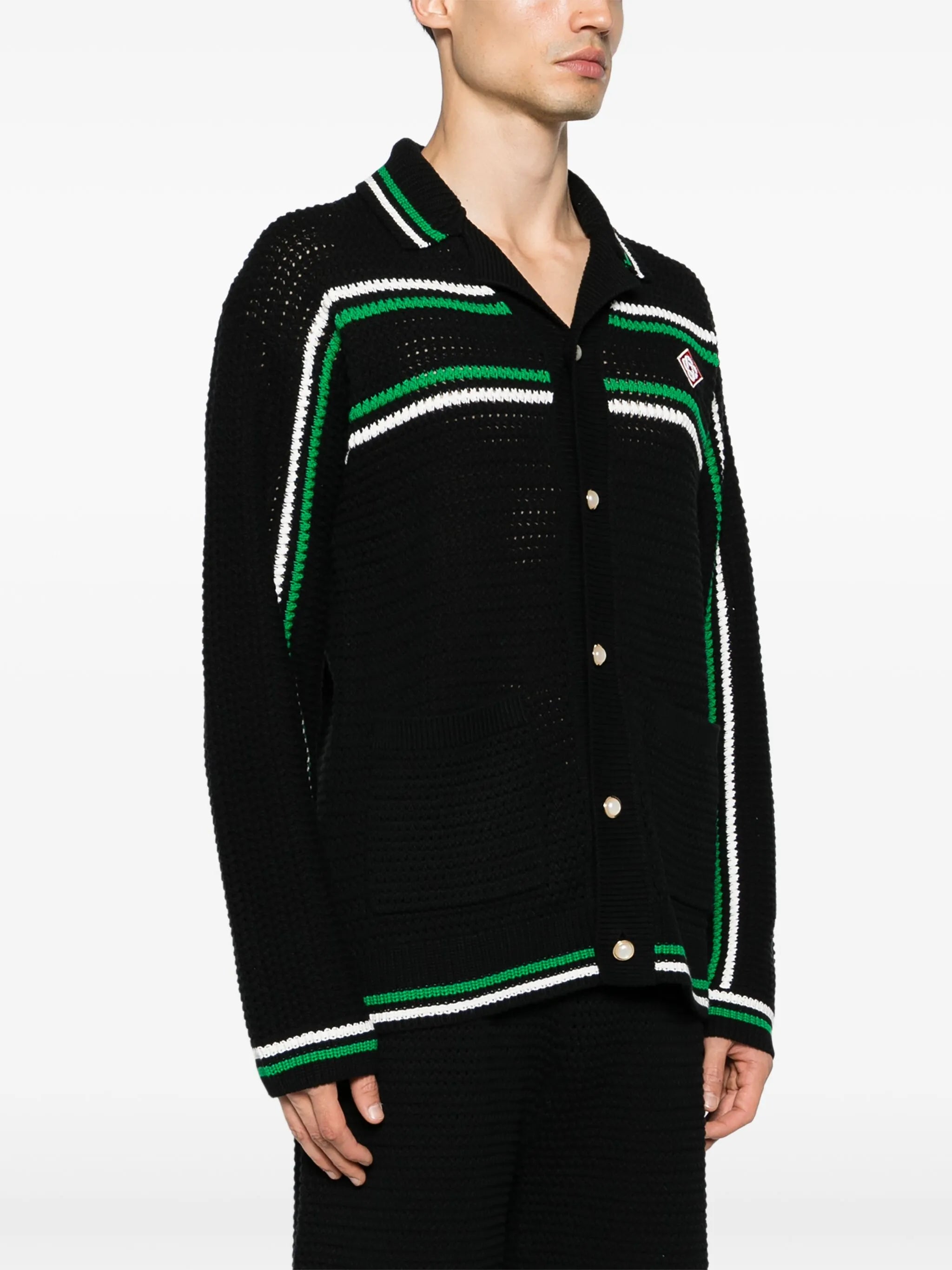 striped crochet-effect cardigan