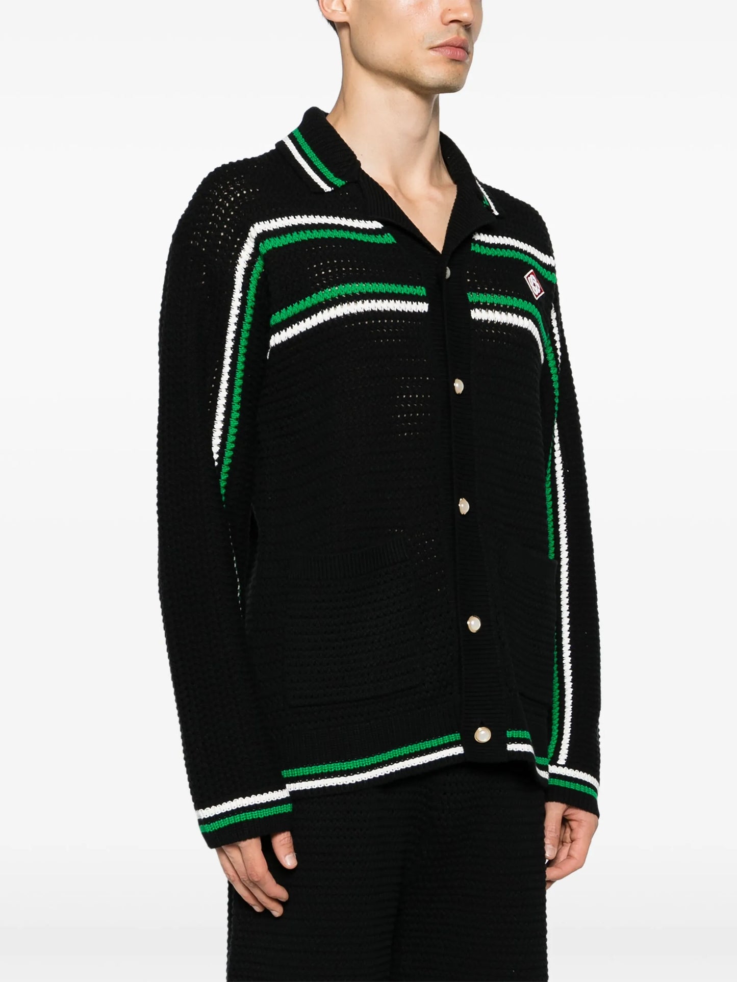 striped crochet-effect cardigan