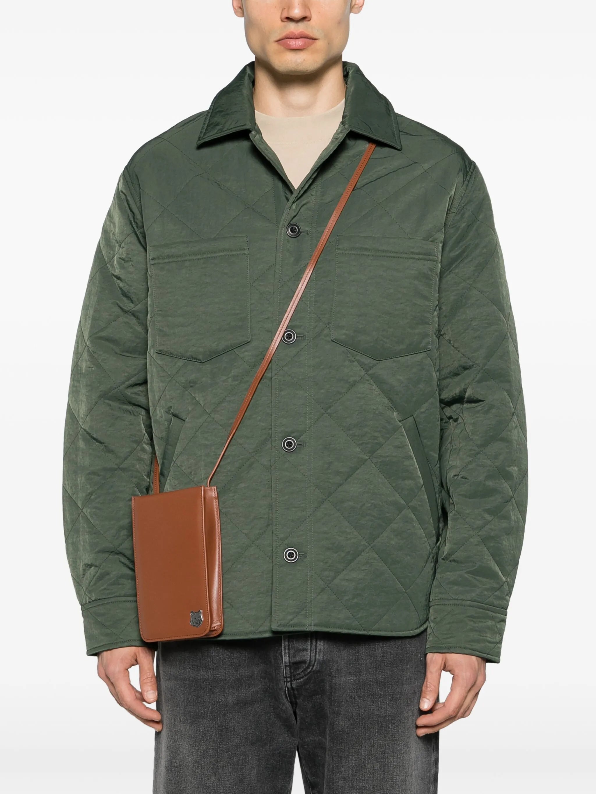 Fox Head leather messenger bag