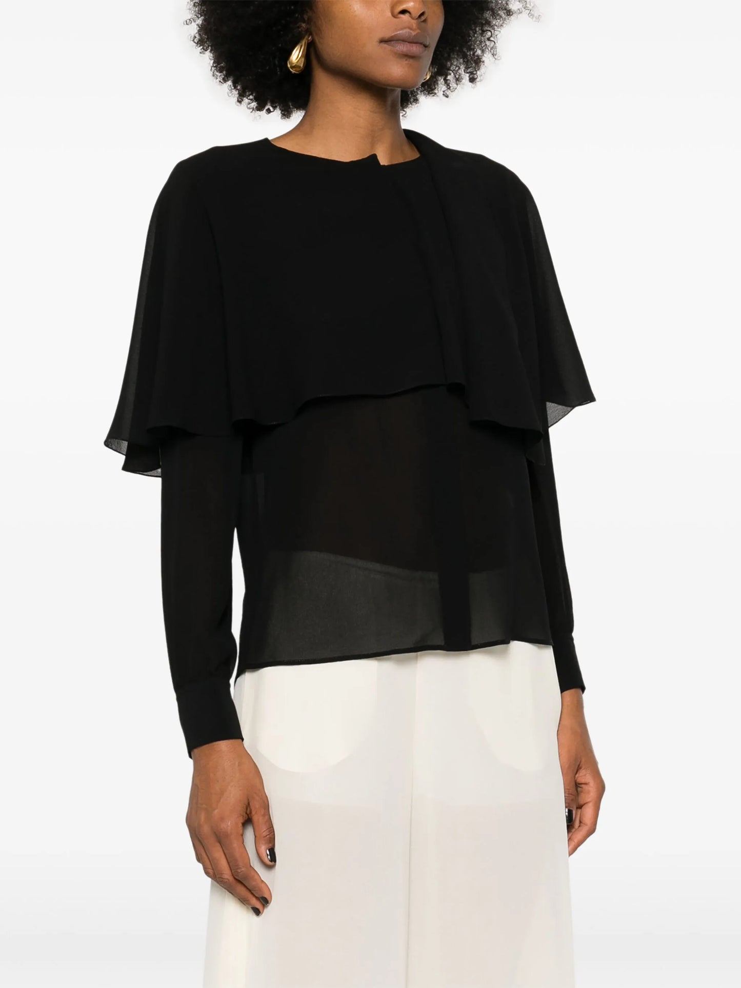 cape-attachment silk shirt