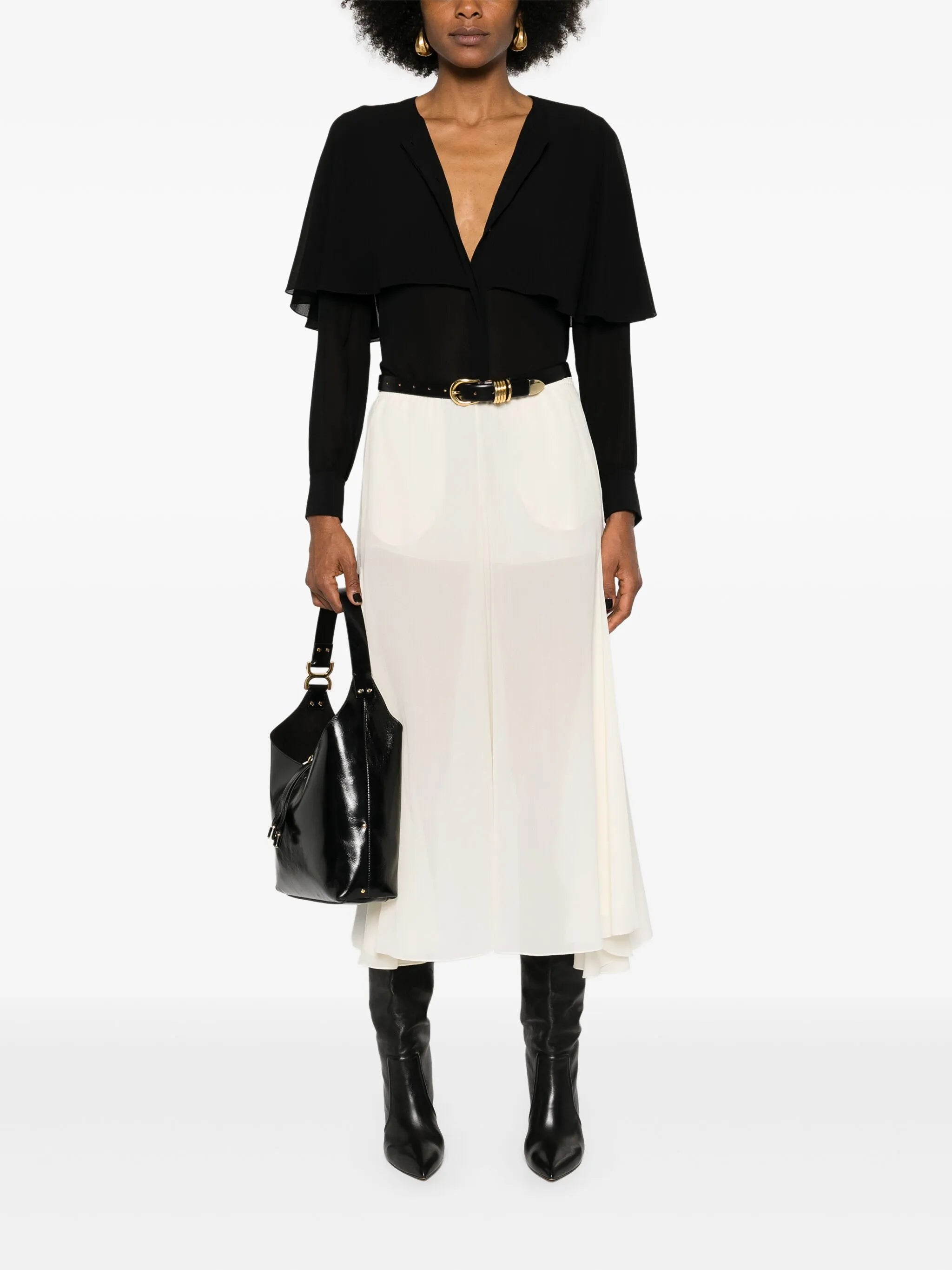 cape-attachment silk shirt