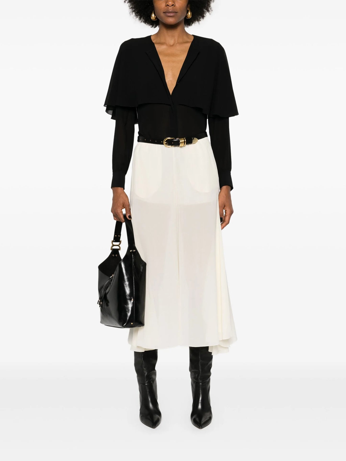 cape-attachment silk shirt