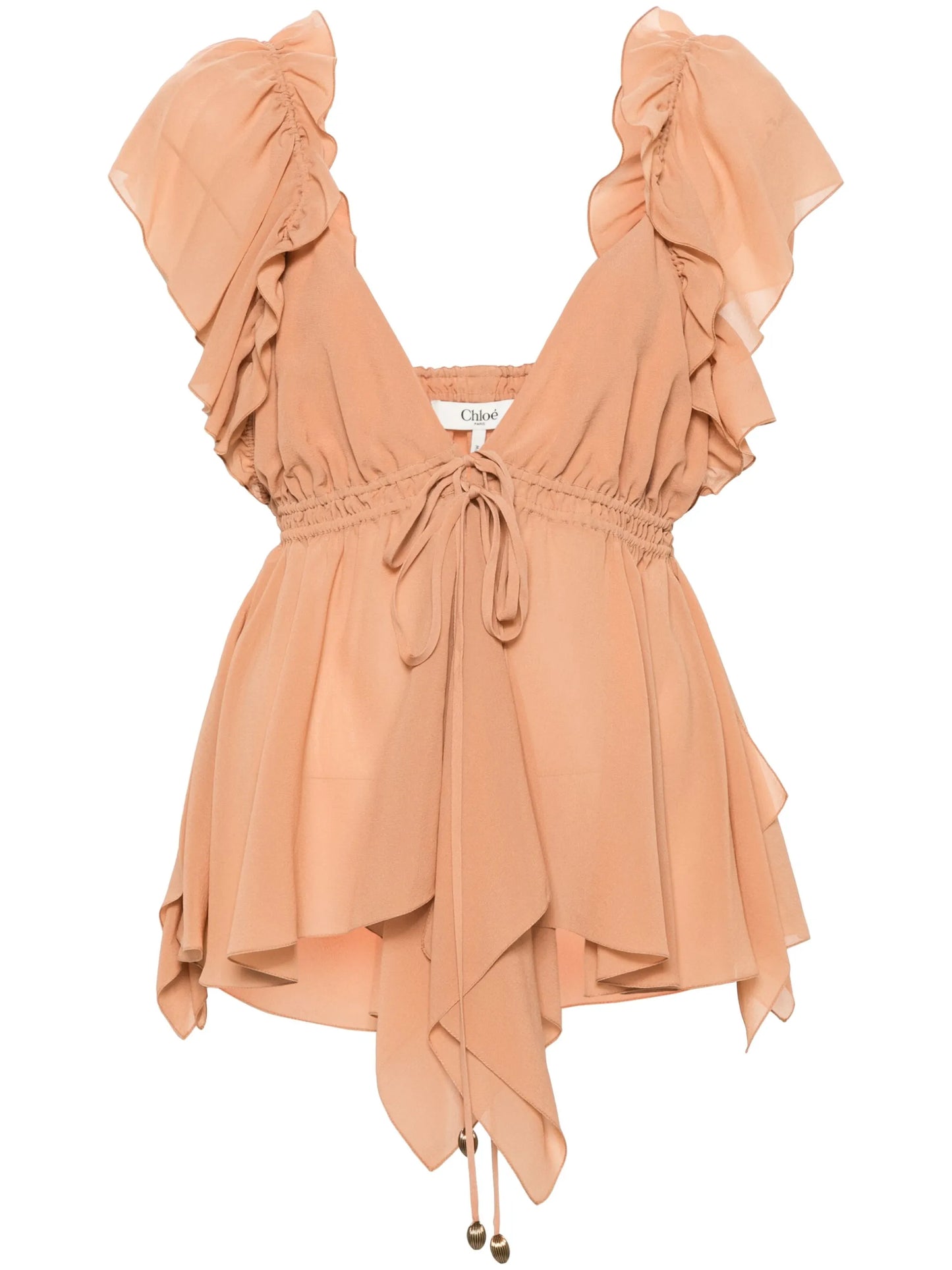 ruffled sleeveless silk blouse