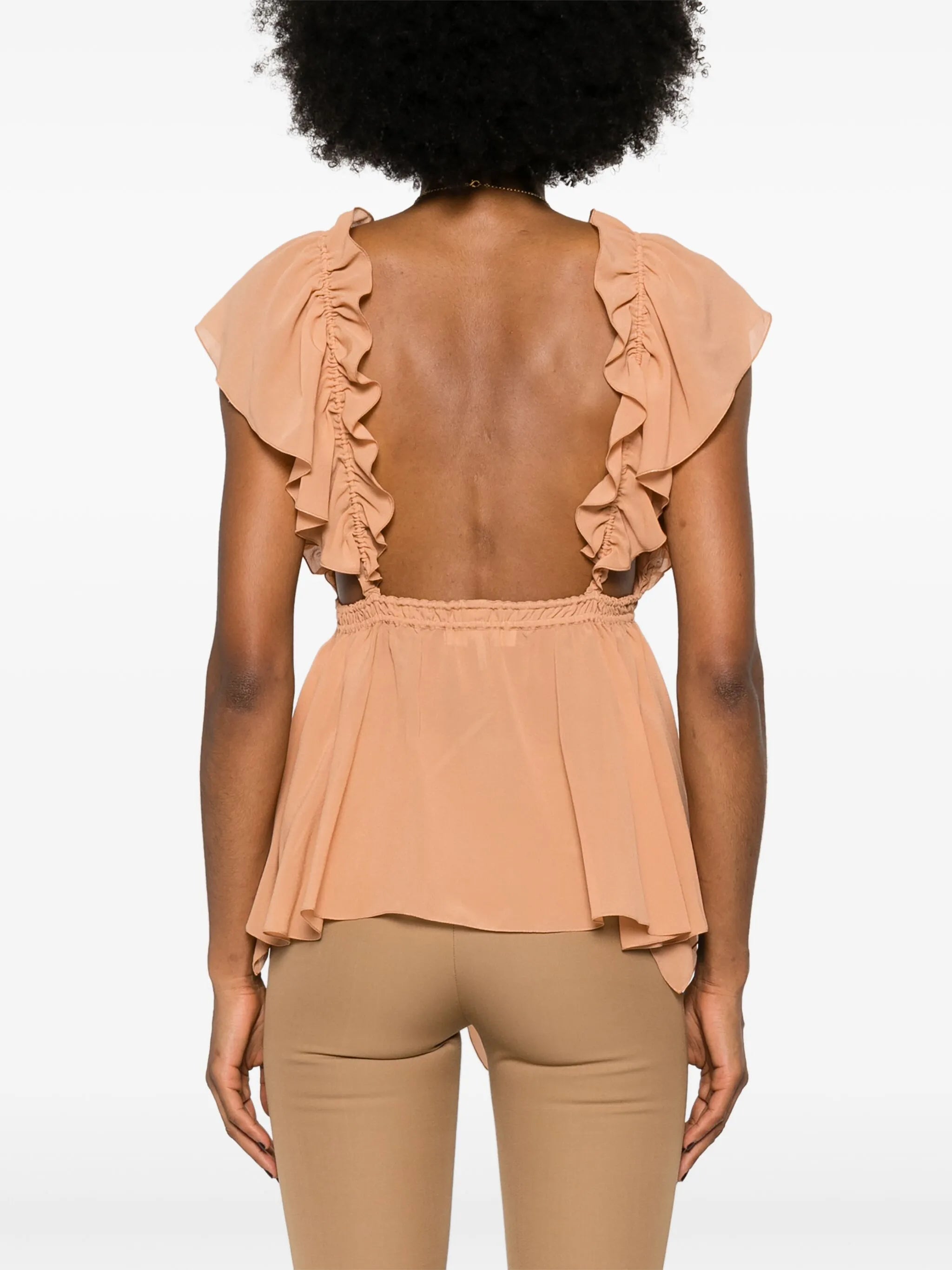 ruffled sleeveless silk blouse