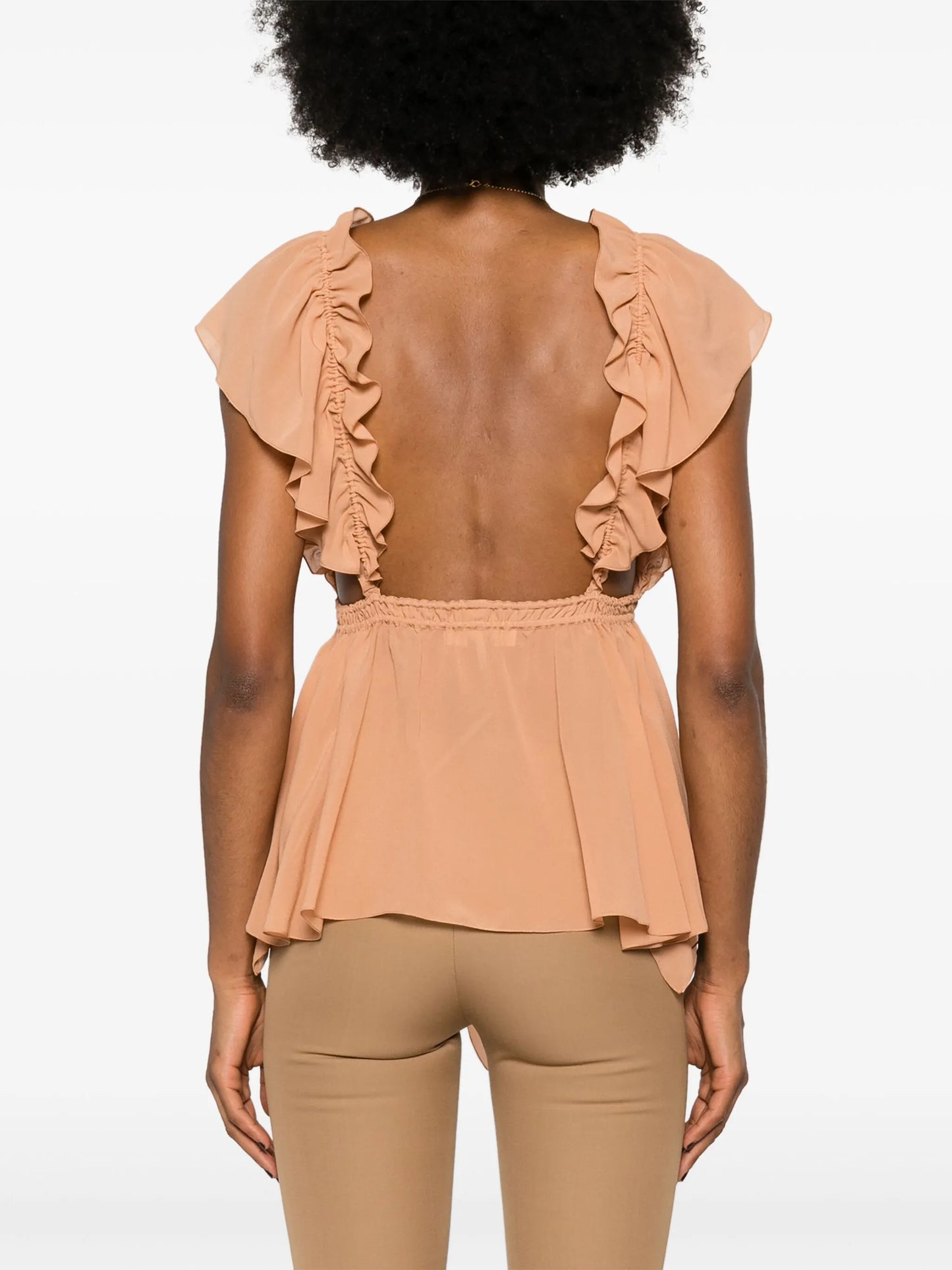 ruffled sleeveless silk blouse