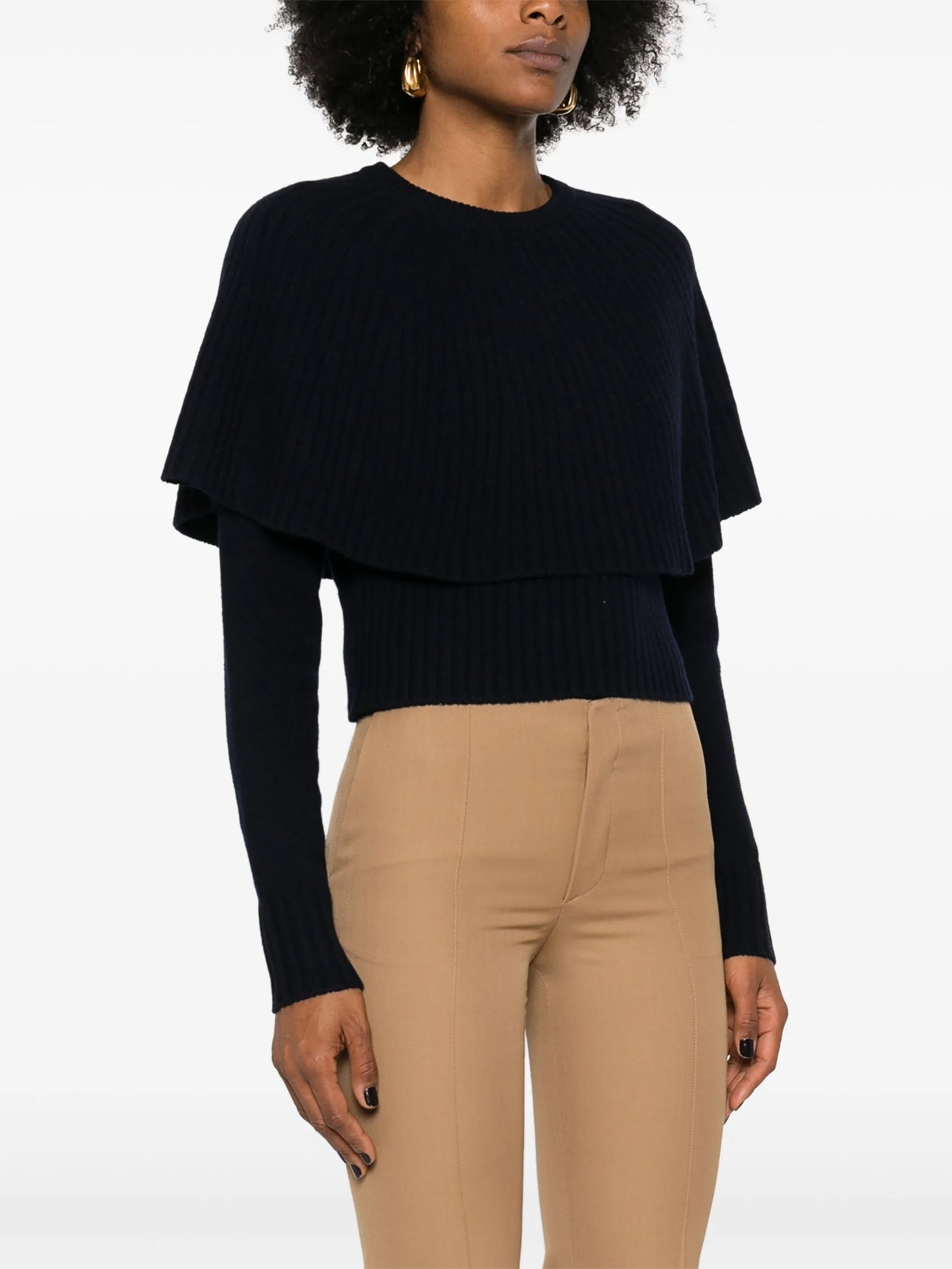 cape-attachment ribbed jumper