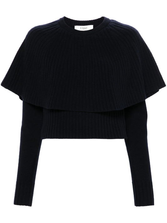 cape-attachment ribbed jumper