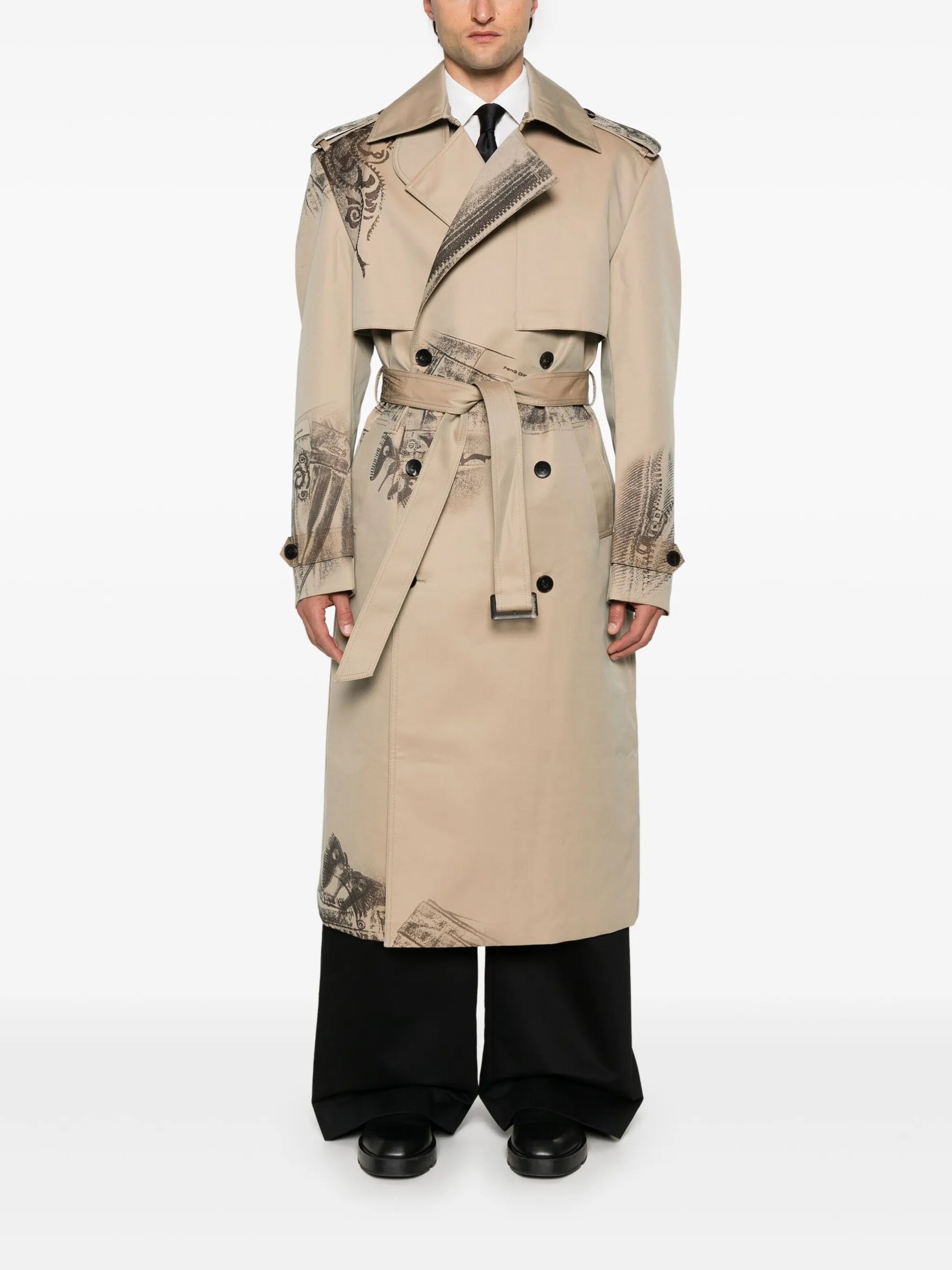 trompe l'oeil-print trench coat