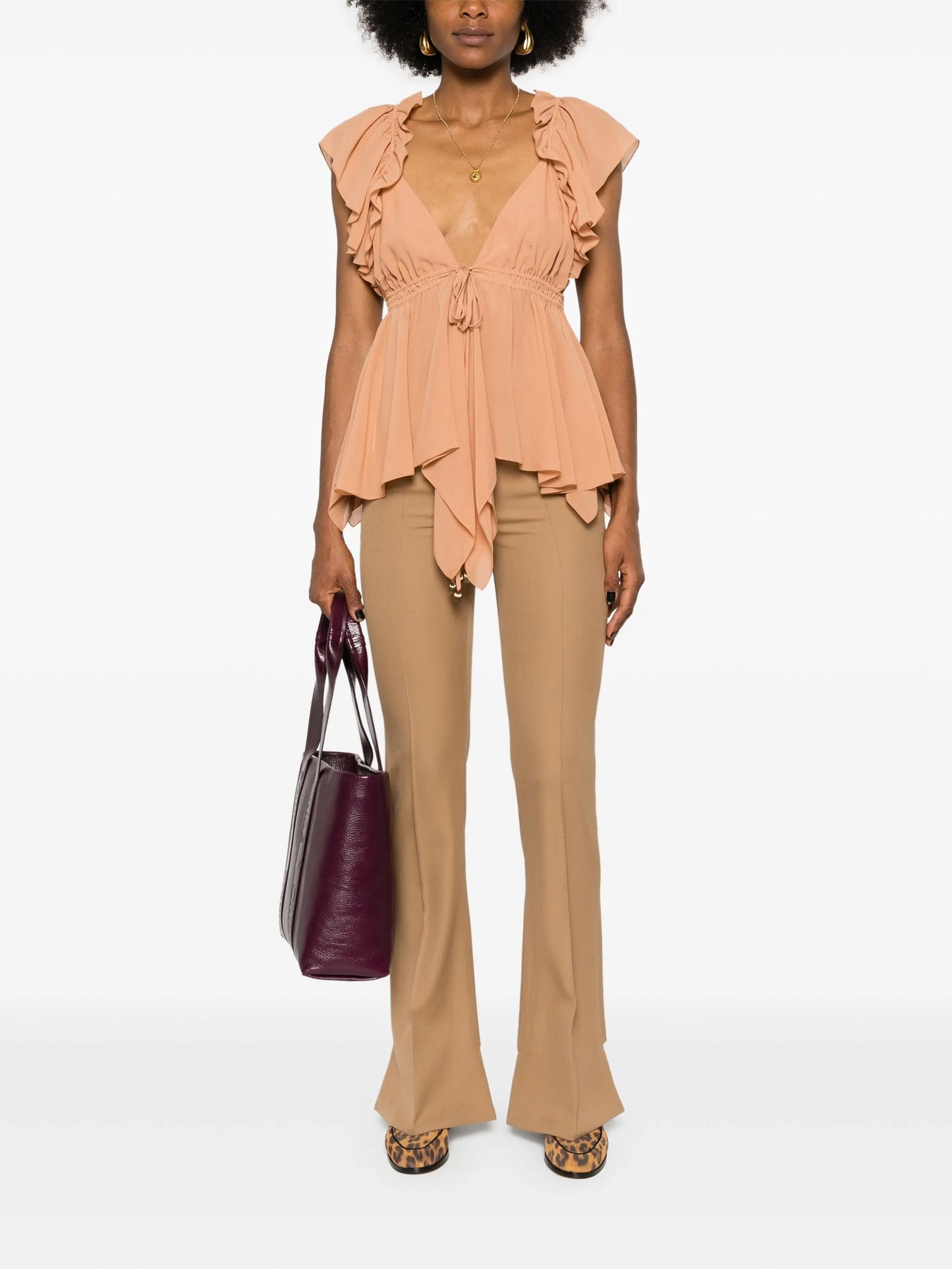 pintuck bootcut trousers