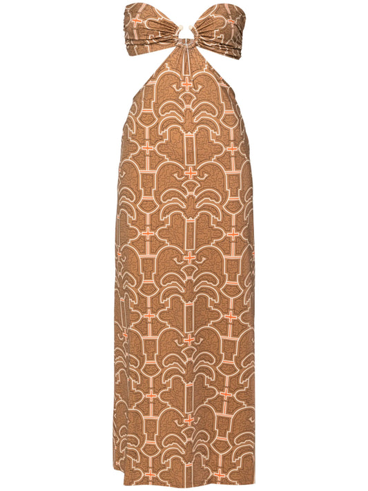 Jungle Geometry strapless maxi dress