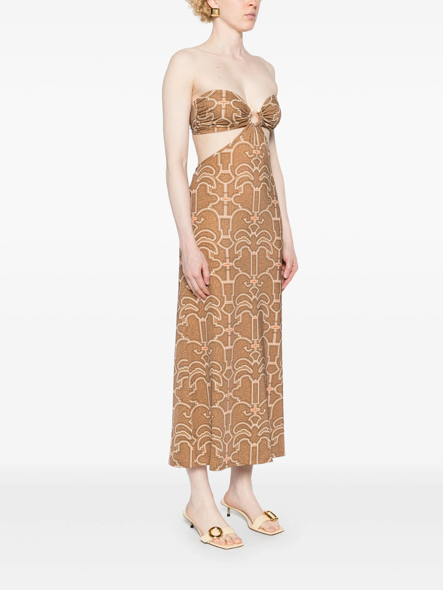 Jungle Geometry strapless maxi dress