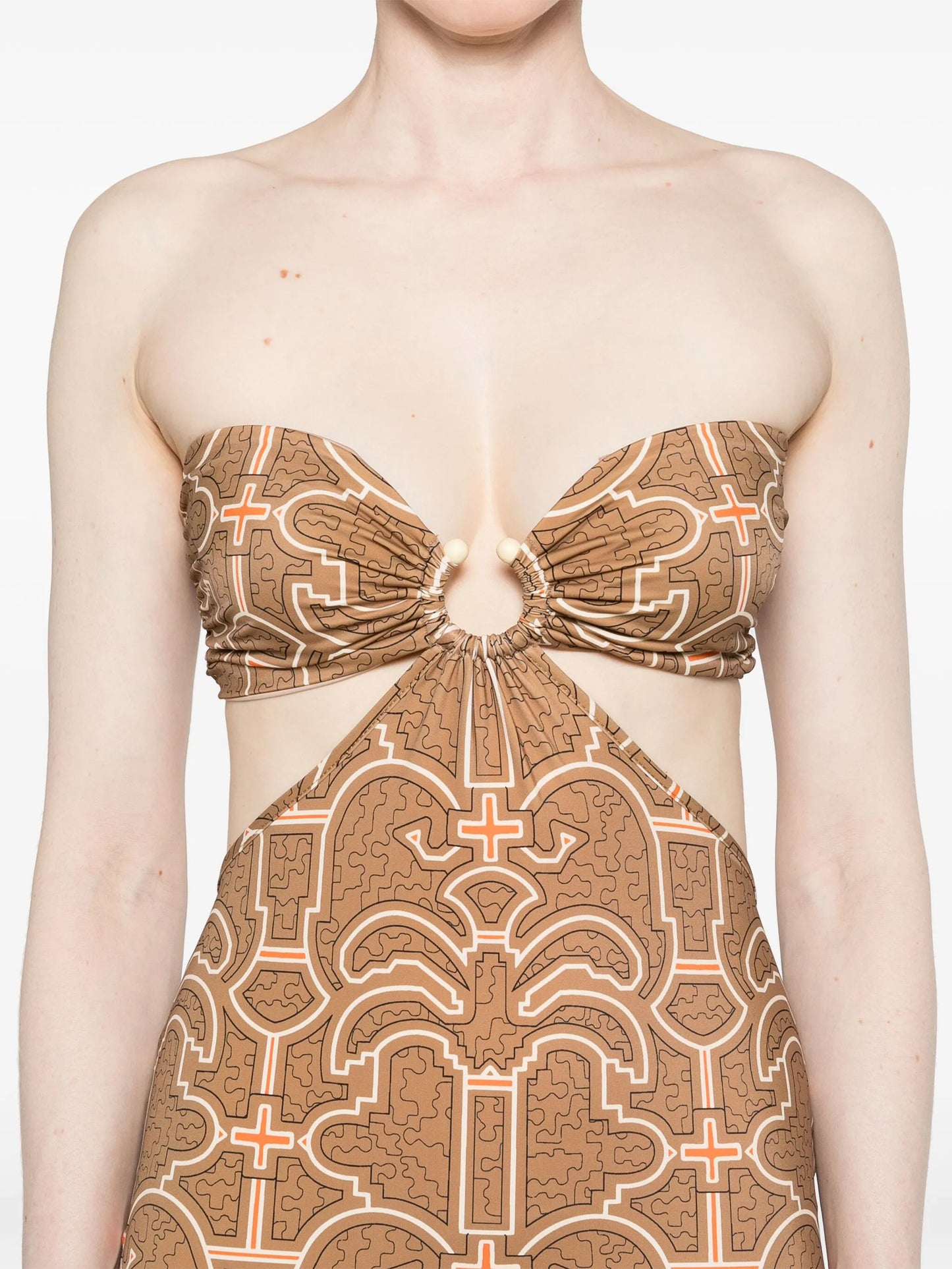 Jungle Geometry strapless maxi dress