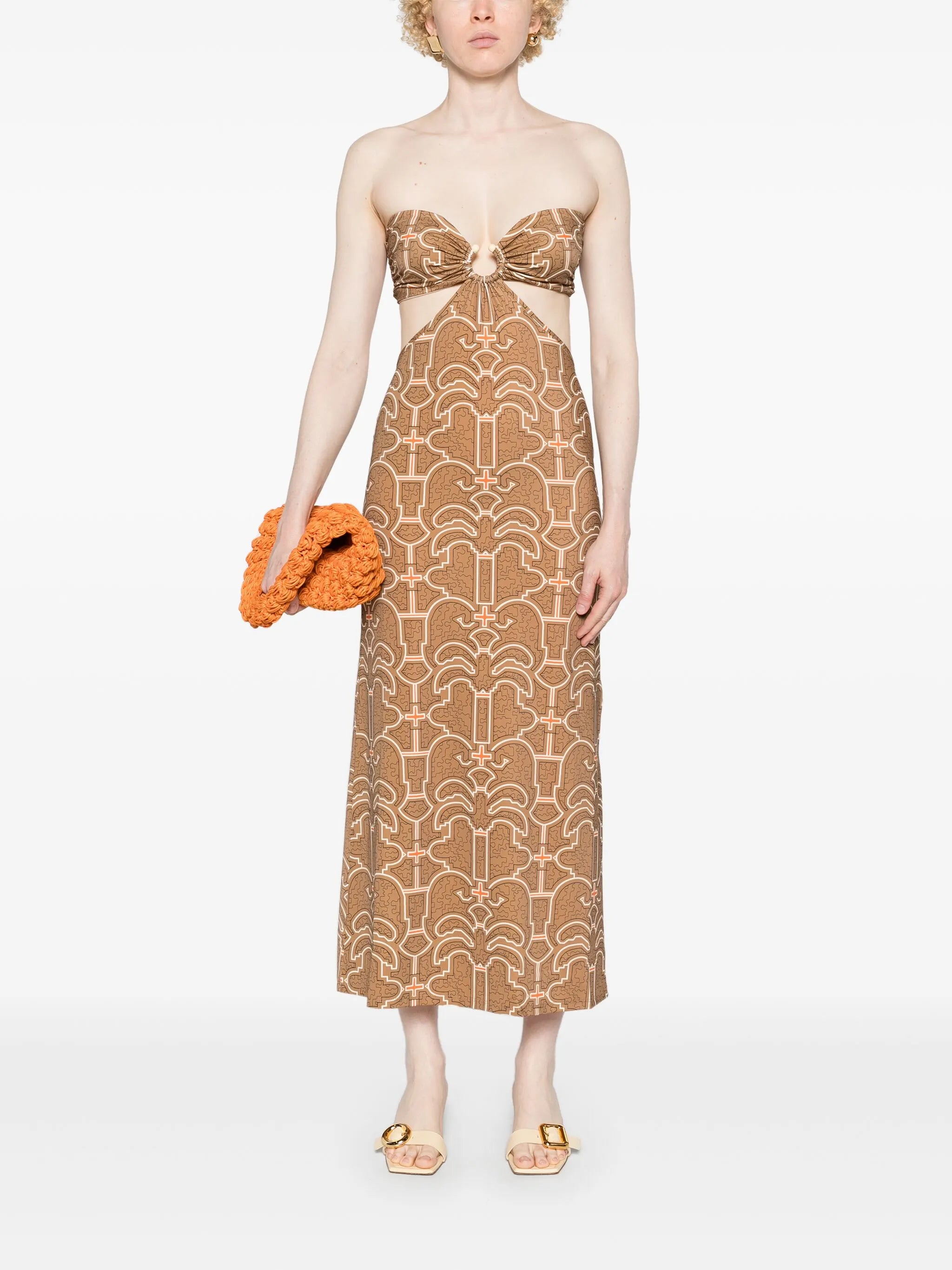 Jungle Geometry strapless maxi dress