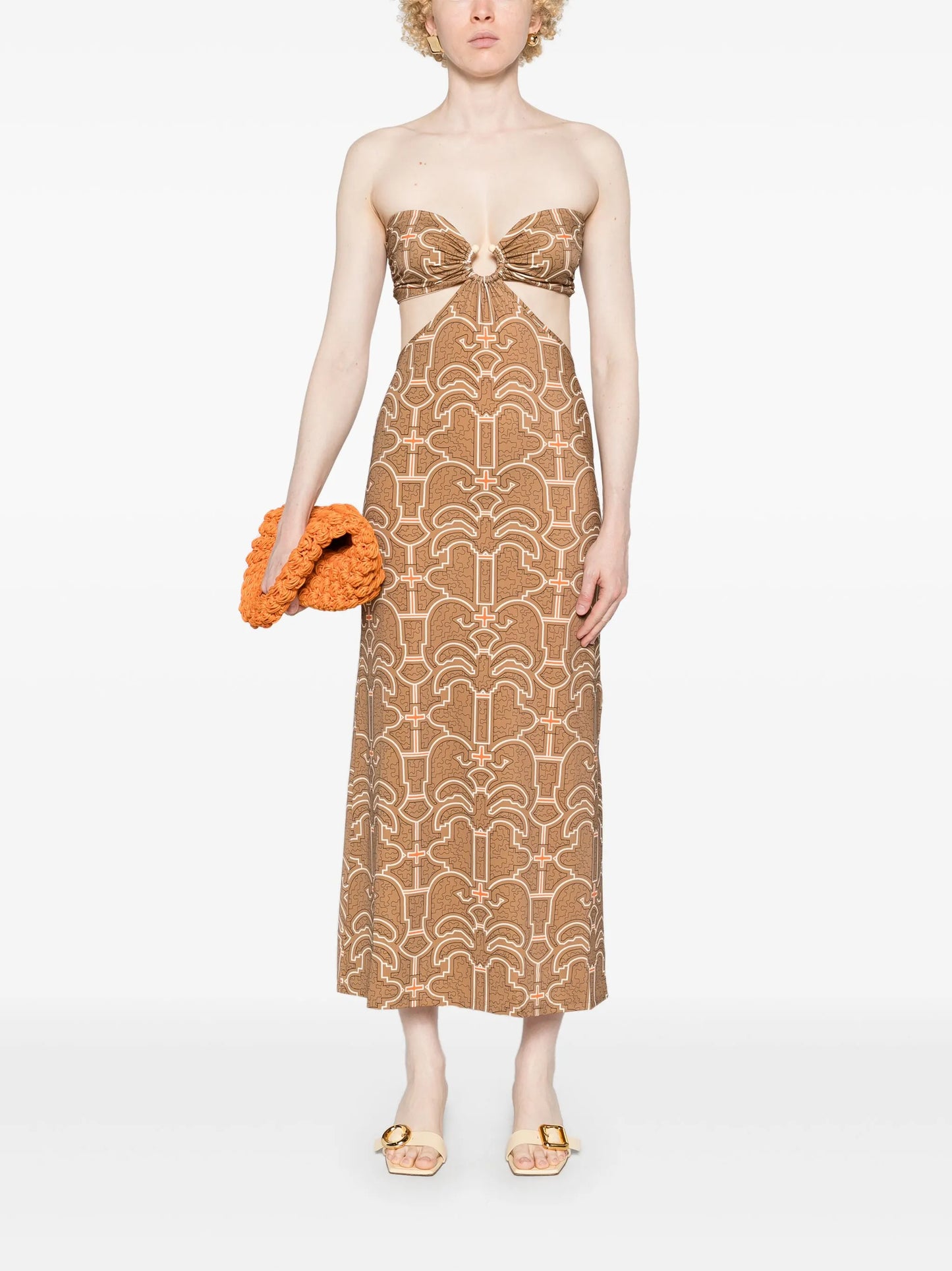 Jungle Geometry strapless maxi dress