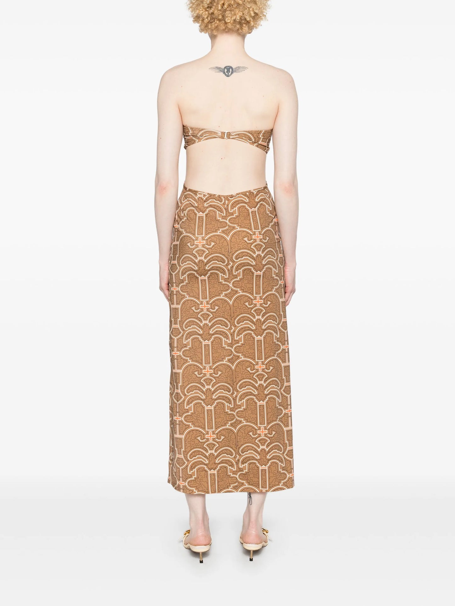 Jungle Geometry strapless maxi dress
