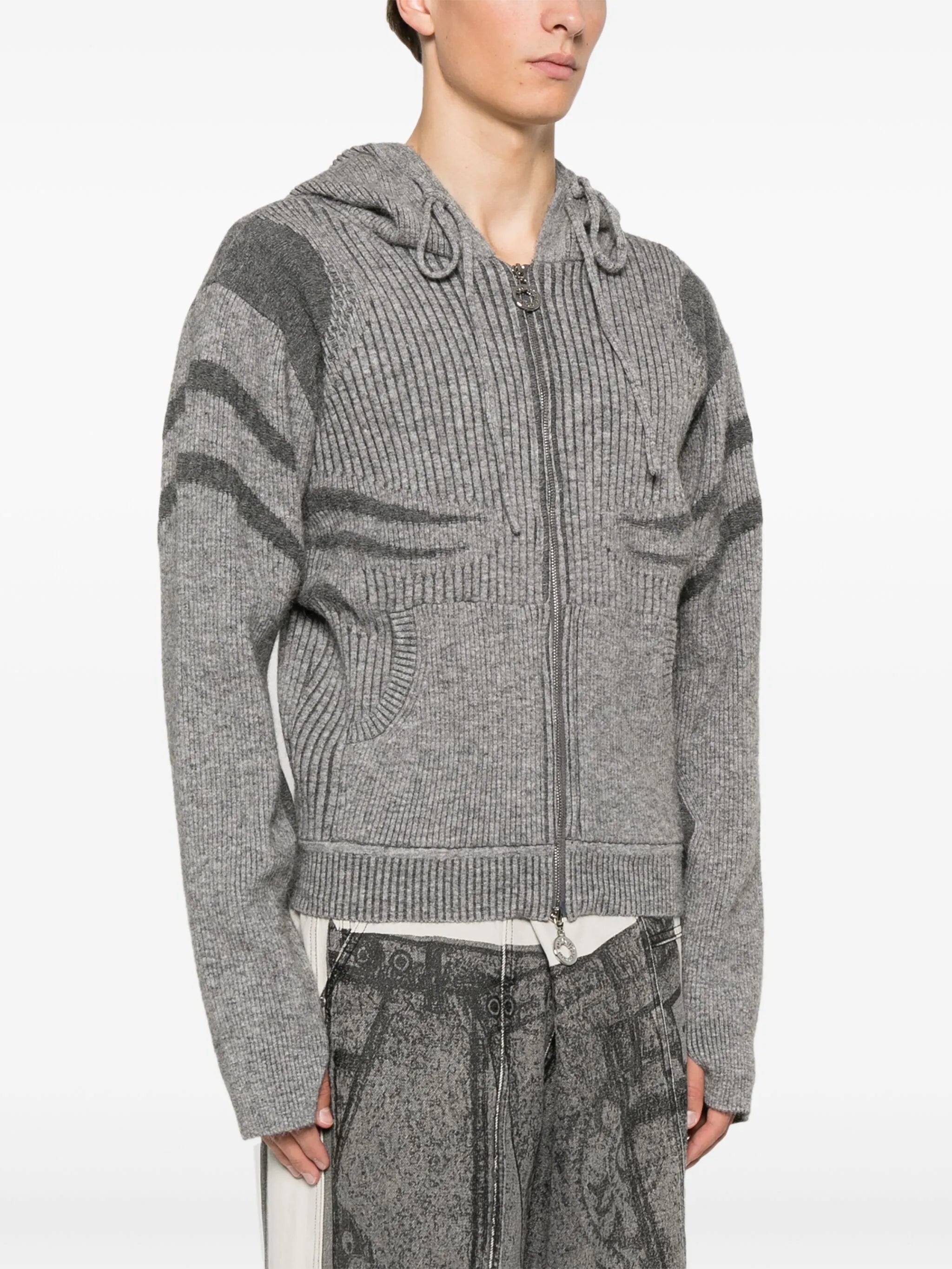 ribbed-knit hoodie
