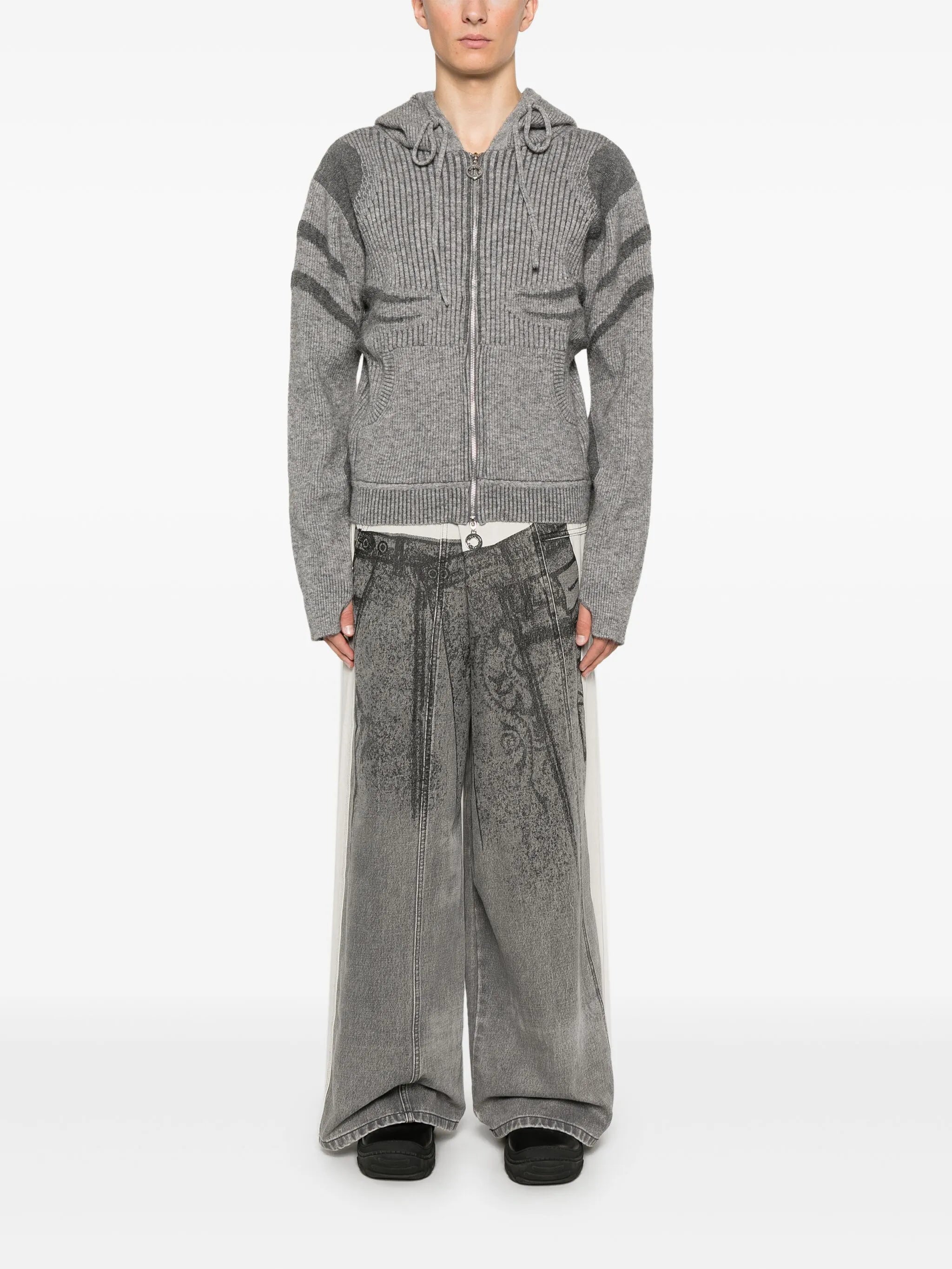 ribbed-knit hoodie