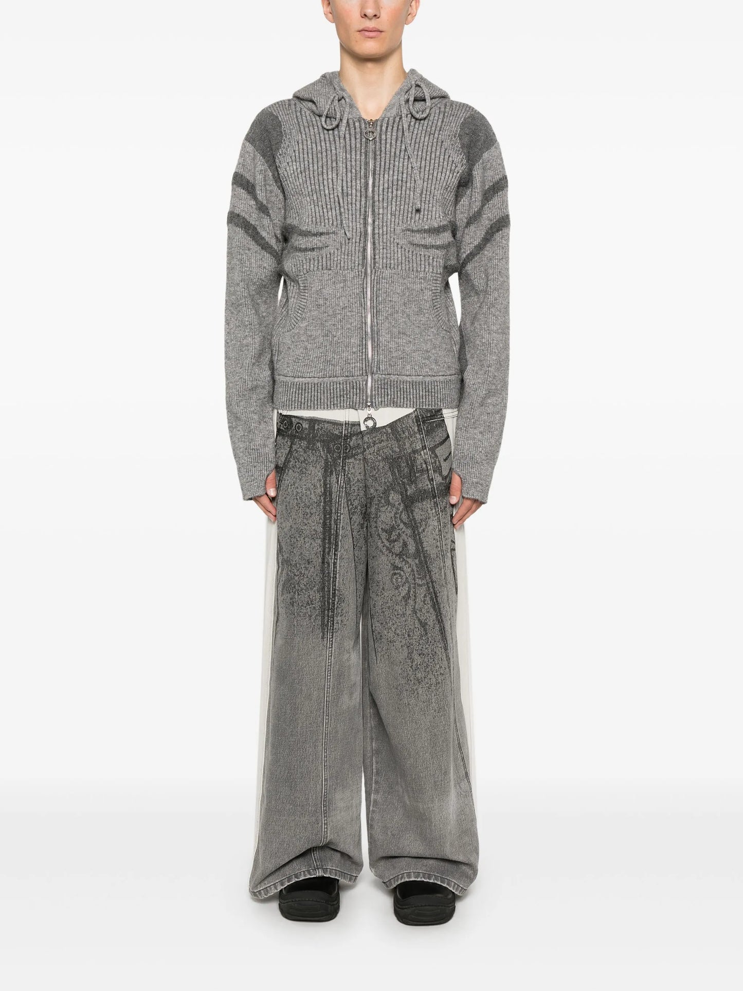 ribbed-knit hoodie