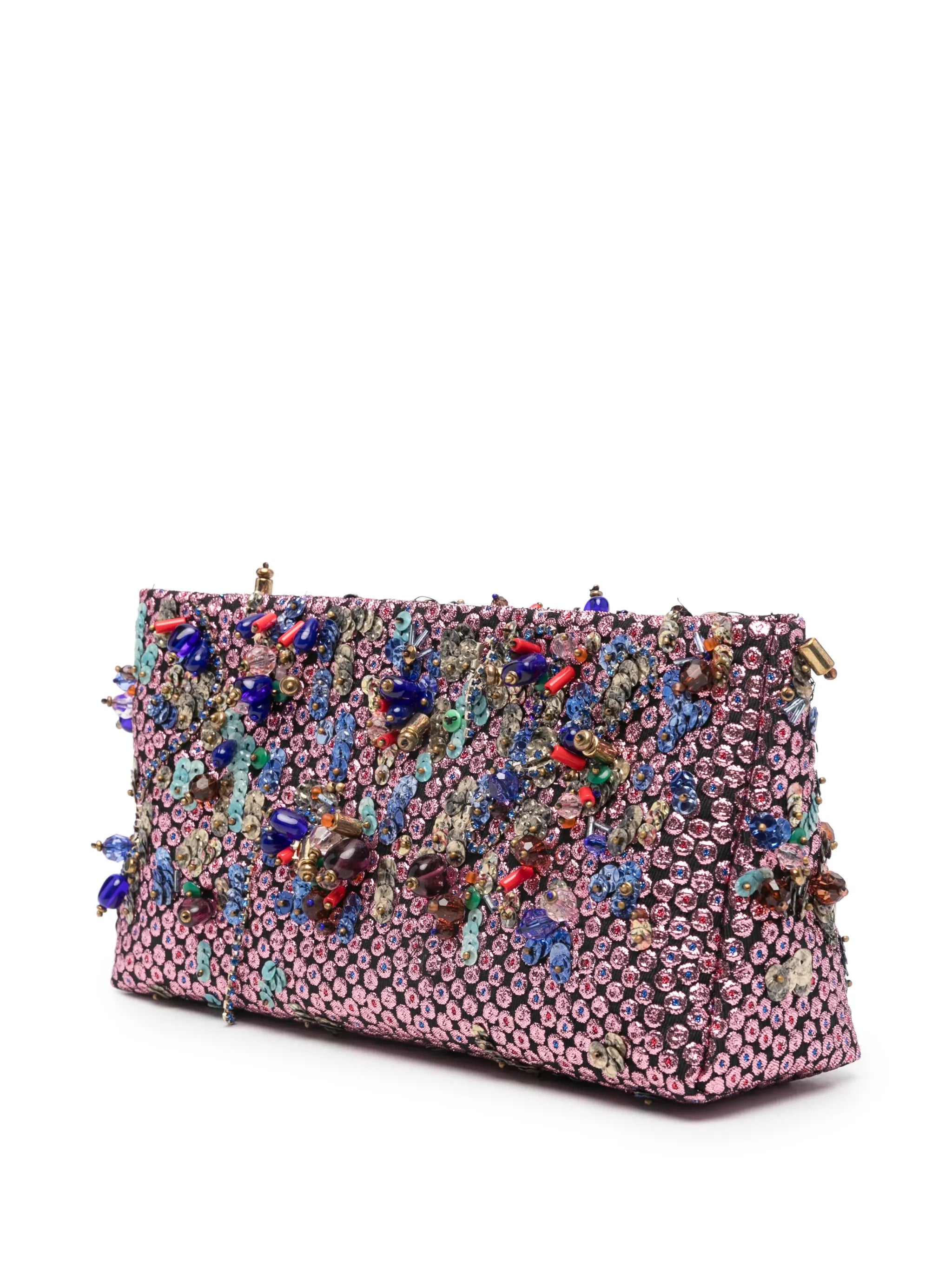brocade-effect clutch bag