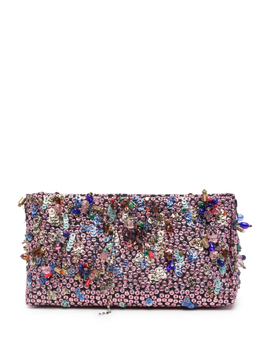 brocade-effect clutch bag