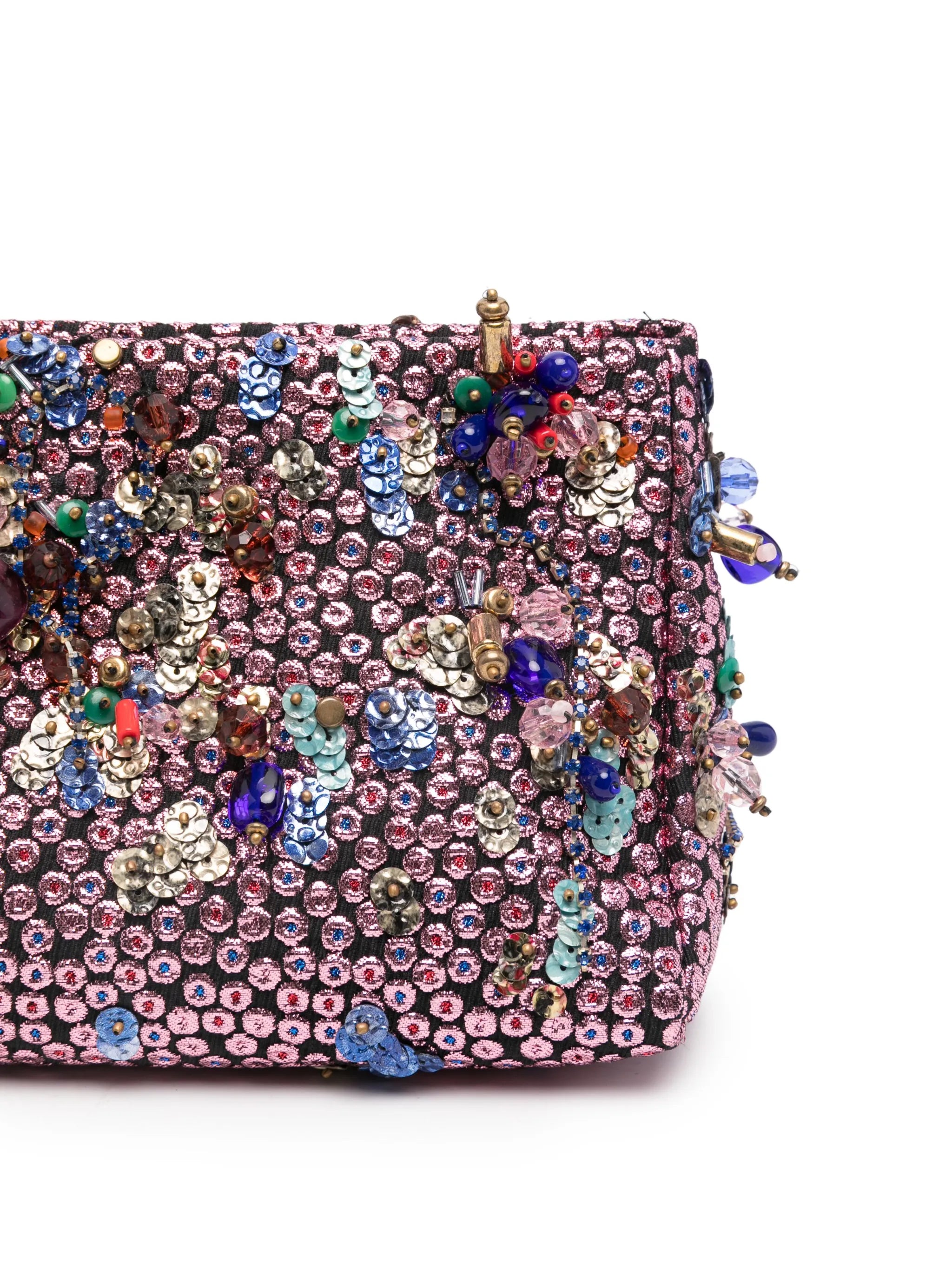 brocade-effect clutch bag