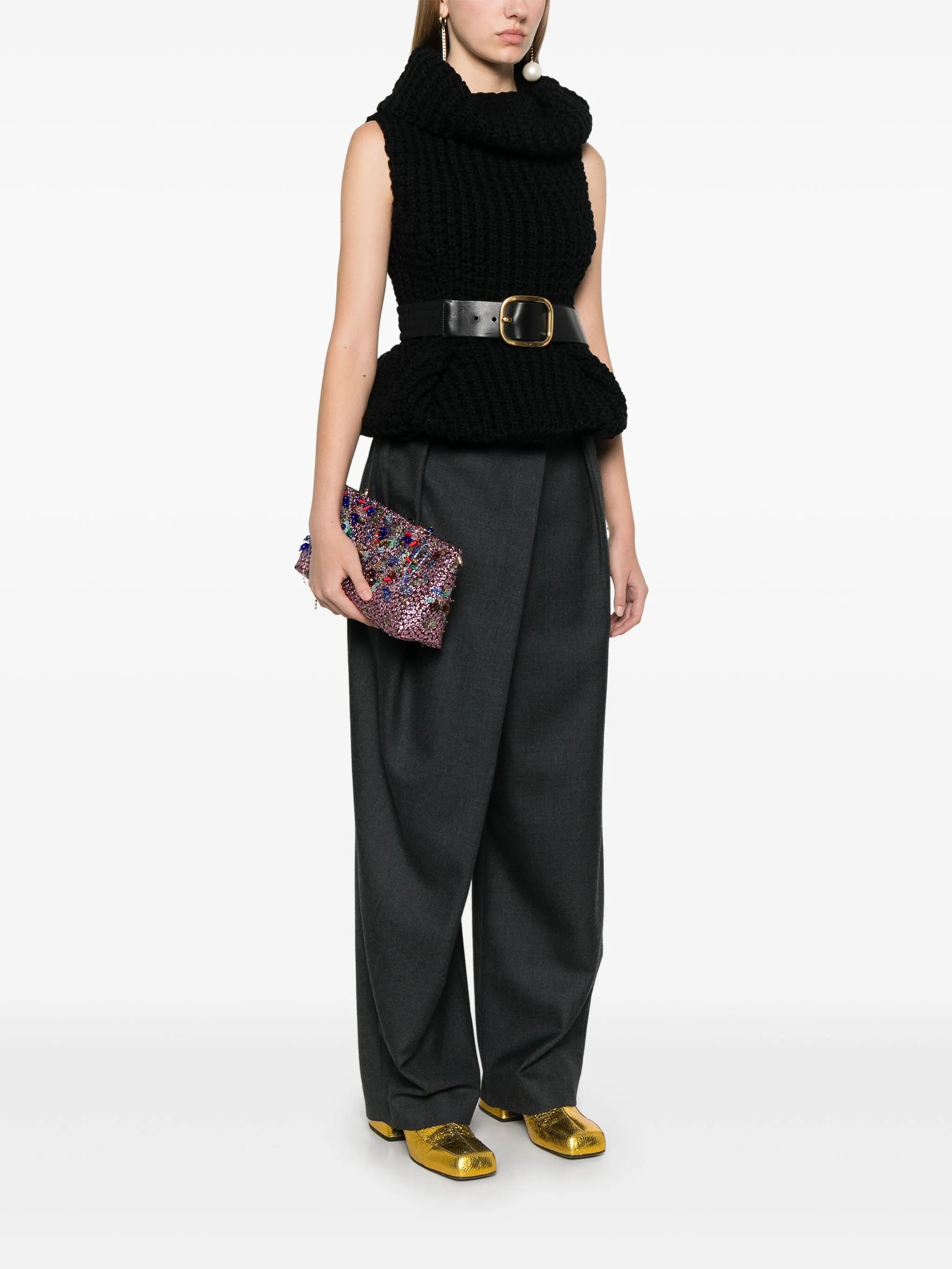 brocade-effect clutch bag