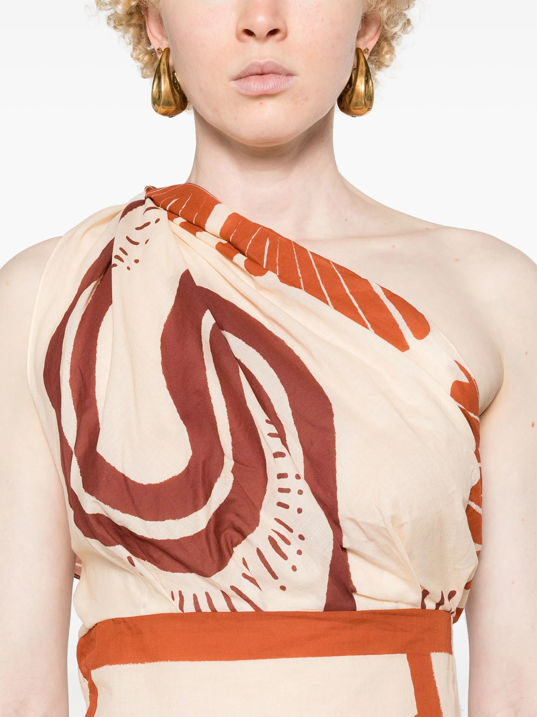 abstract-print one-shoulder midi dress