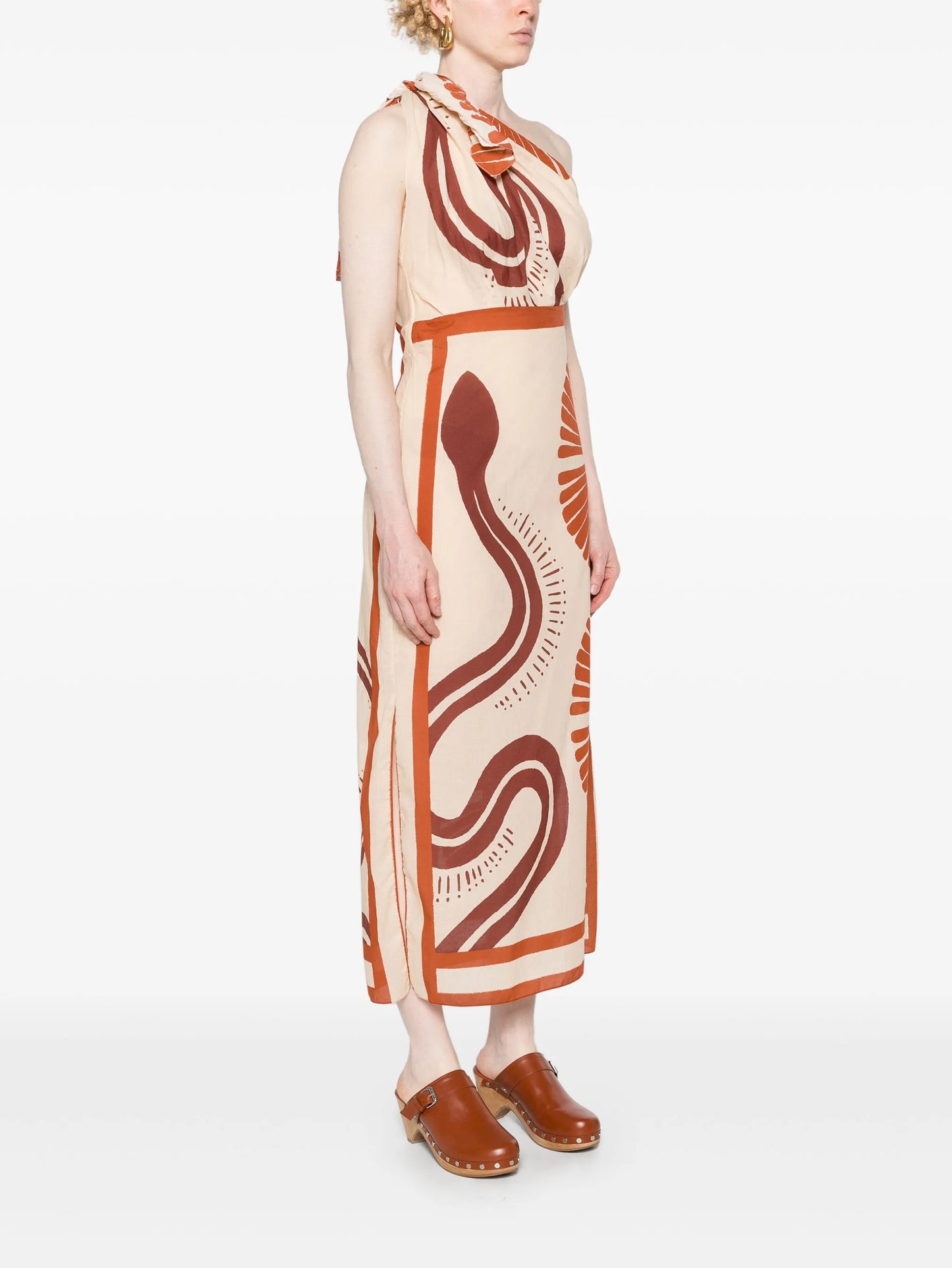 abstract-print one-shoulder midi dress