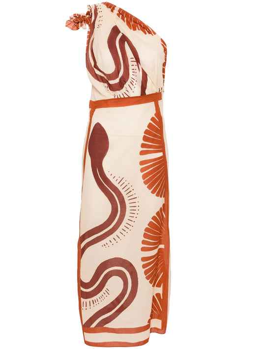 abstract-print one-shoulder midi dress