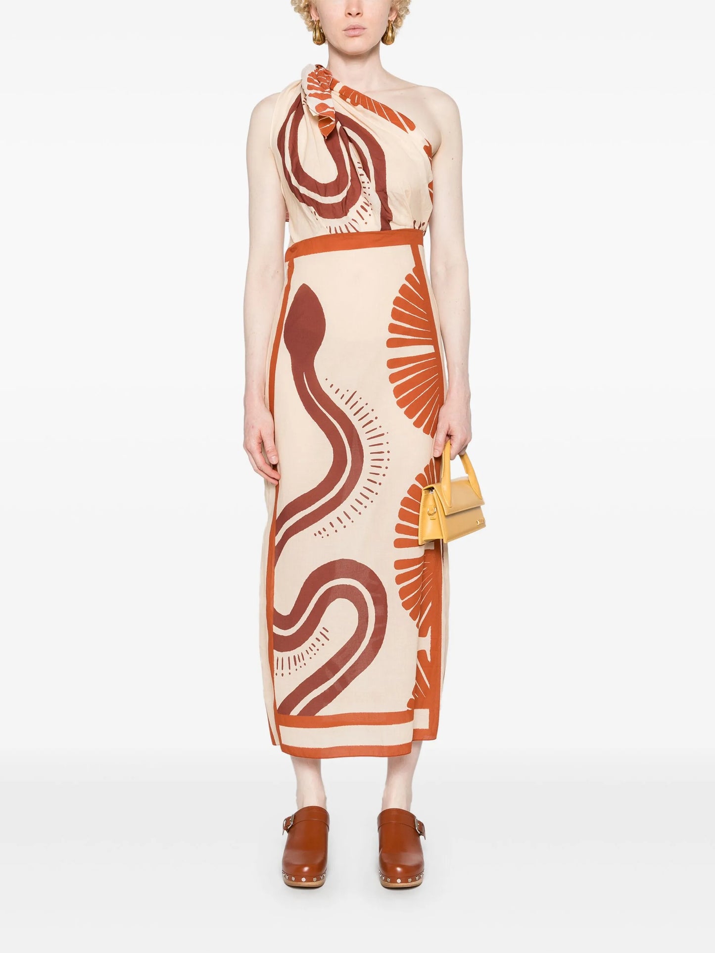 abstract-print one-shoulder midi dress