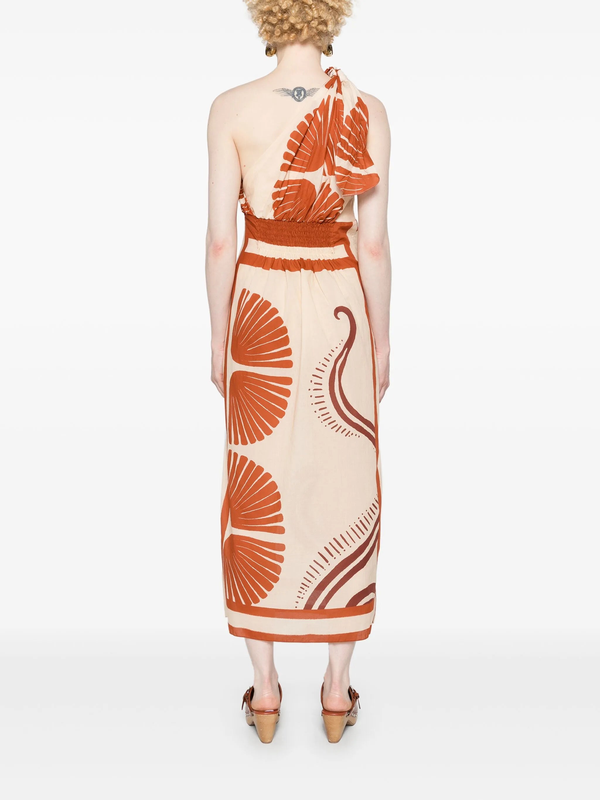 abstract-print one-shoulder midi dress