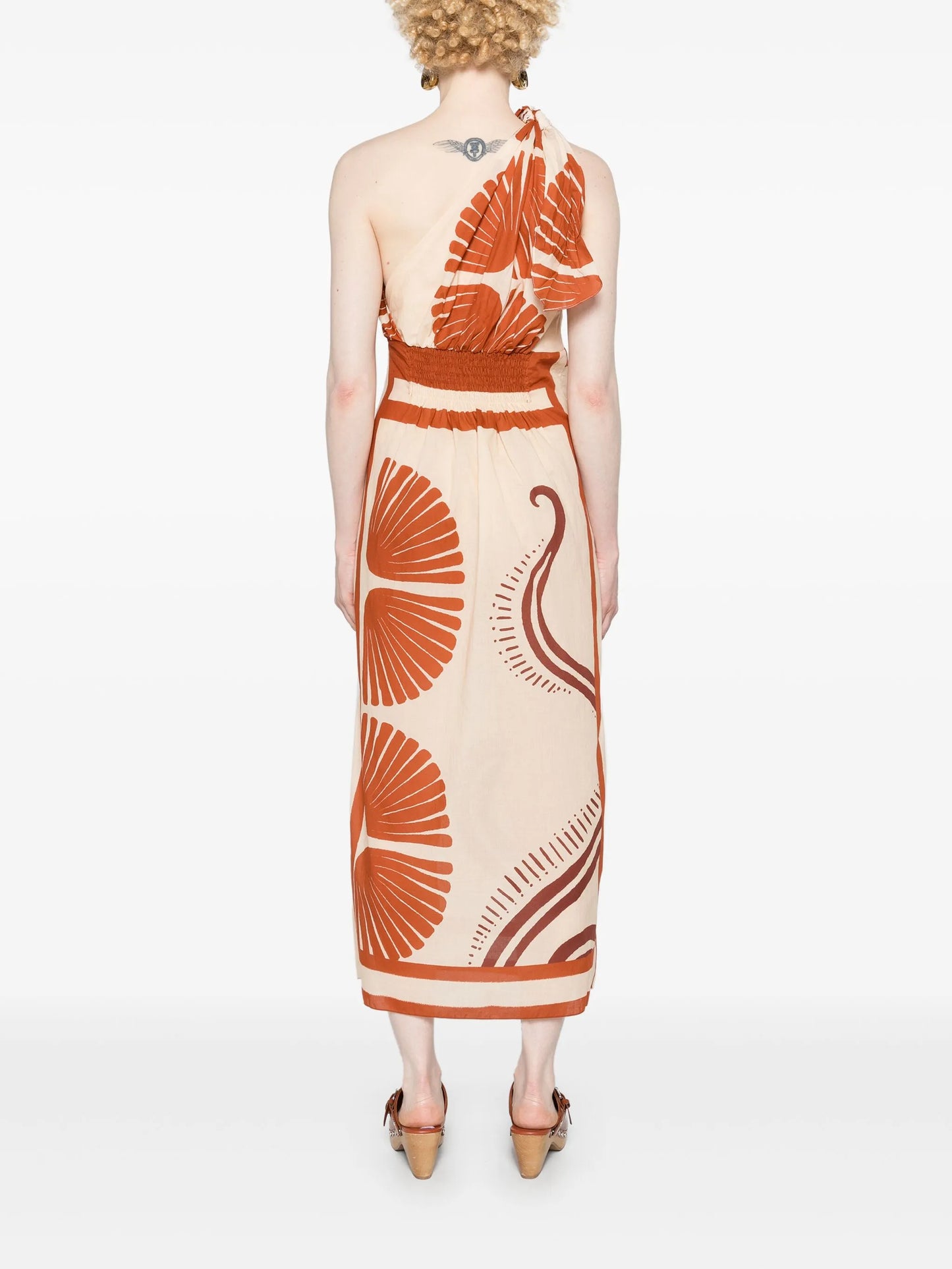 abstract-print one-shoulder midi dress